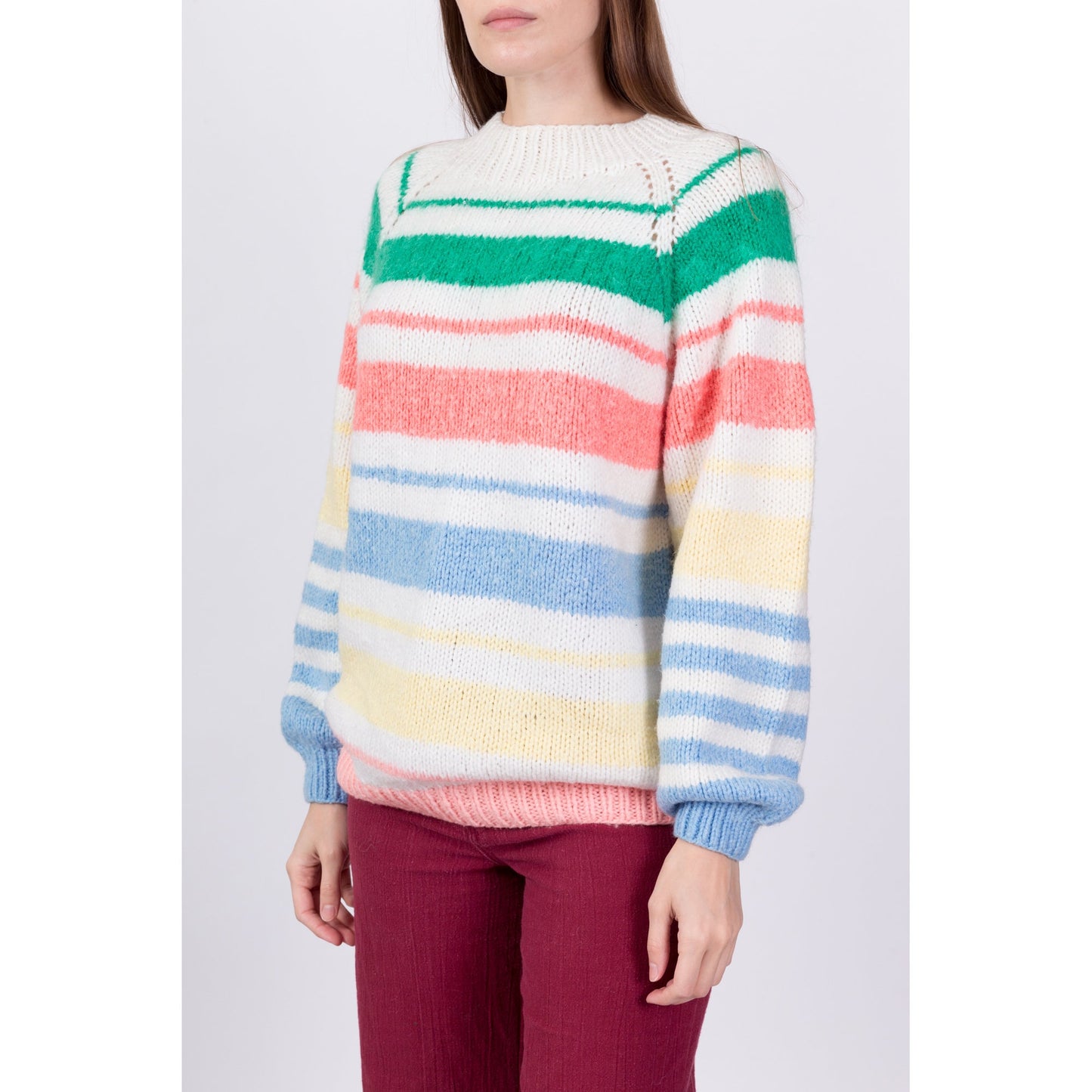 Retro 80s Gradient Striped Knit Sweater - Large 