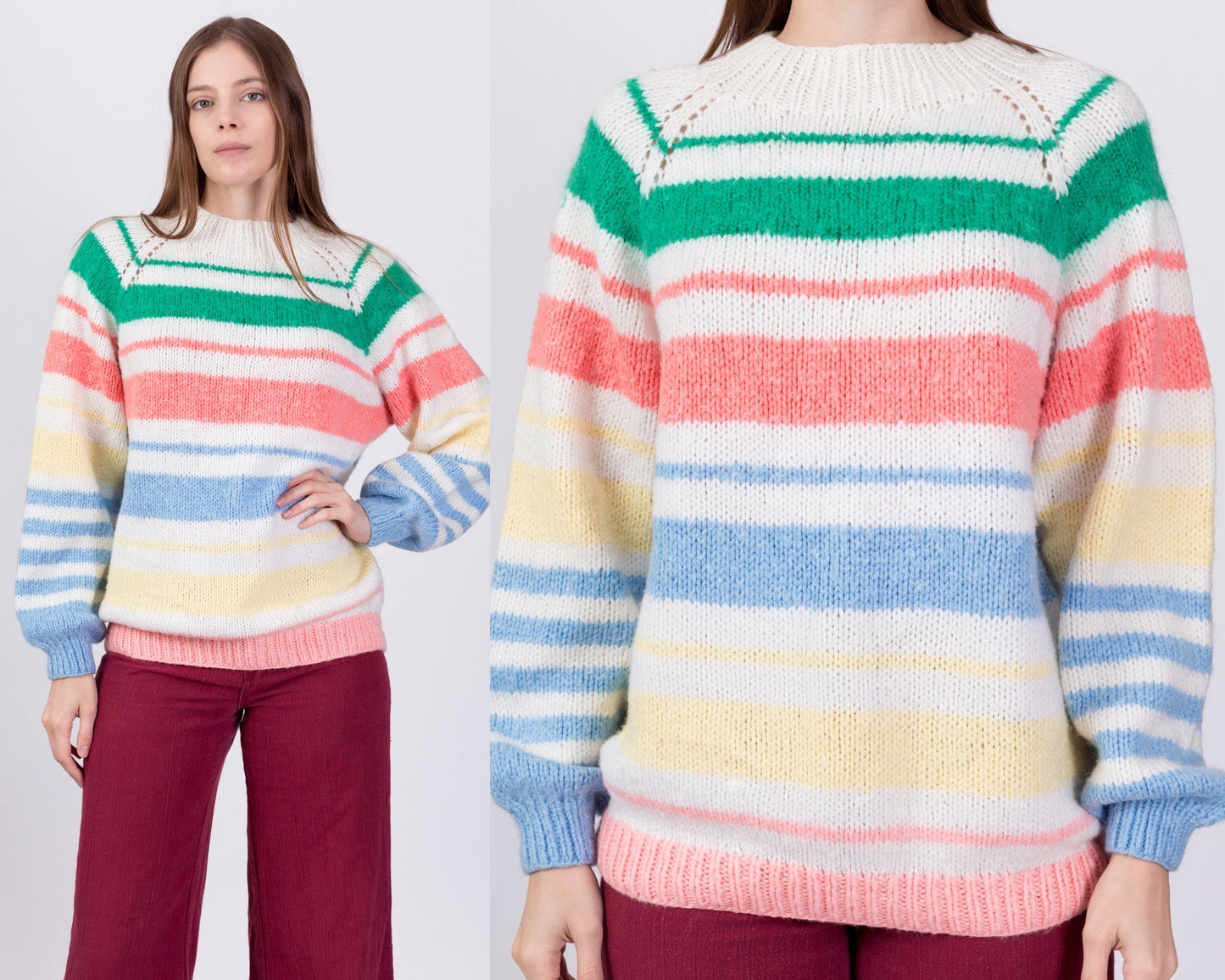 Retro 80s Gradient Striped Knit Sweater - Large 