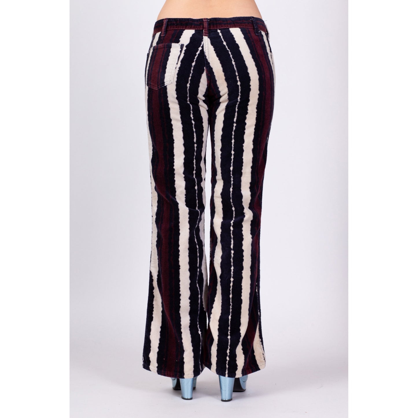 70s Velvet Striped Low Rise Flared Pants - Medium 