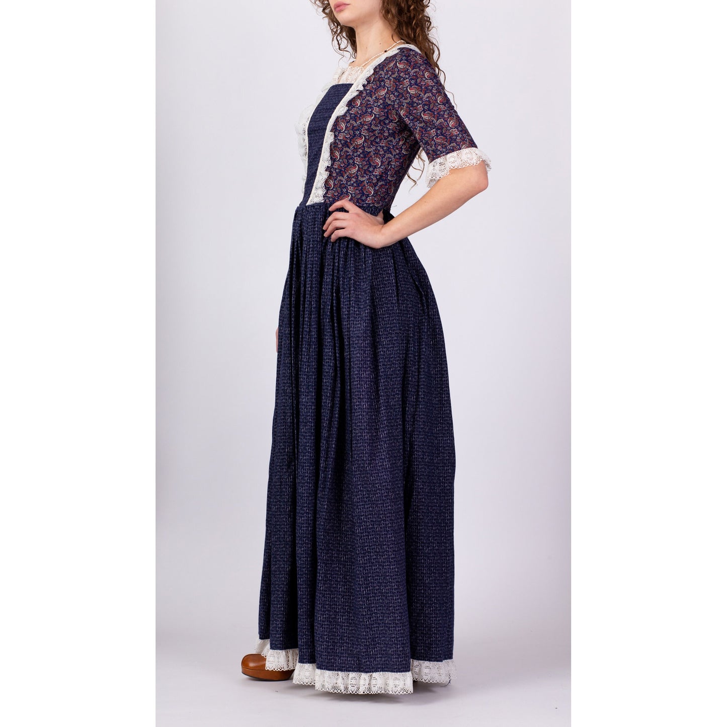 70s Does Edwardian Paisley Prairie Maxi Dress - Medium 