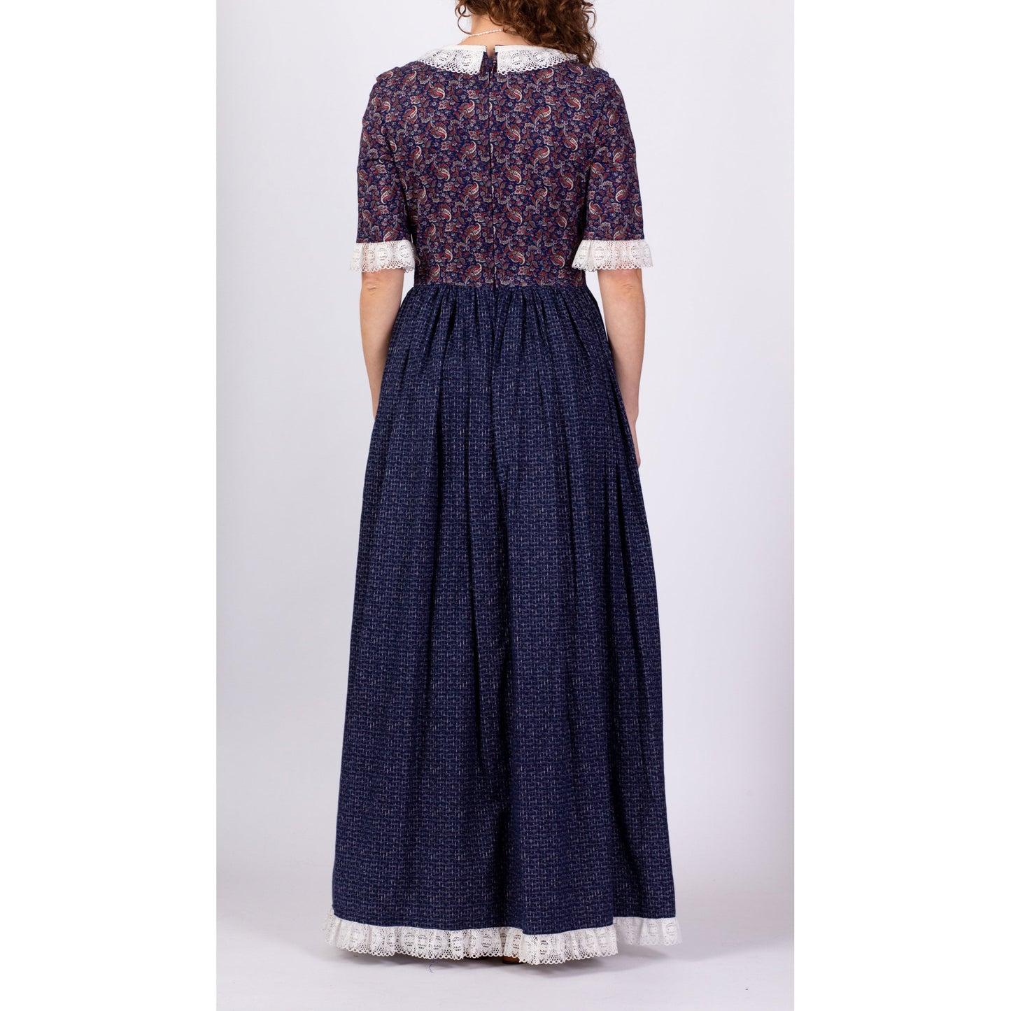70s Does Edwardian Paisley Prairie Maxi Dress - Medium 