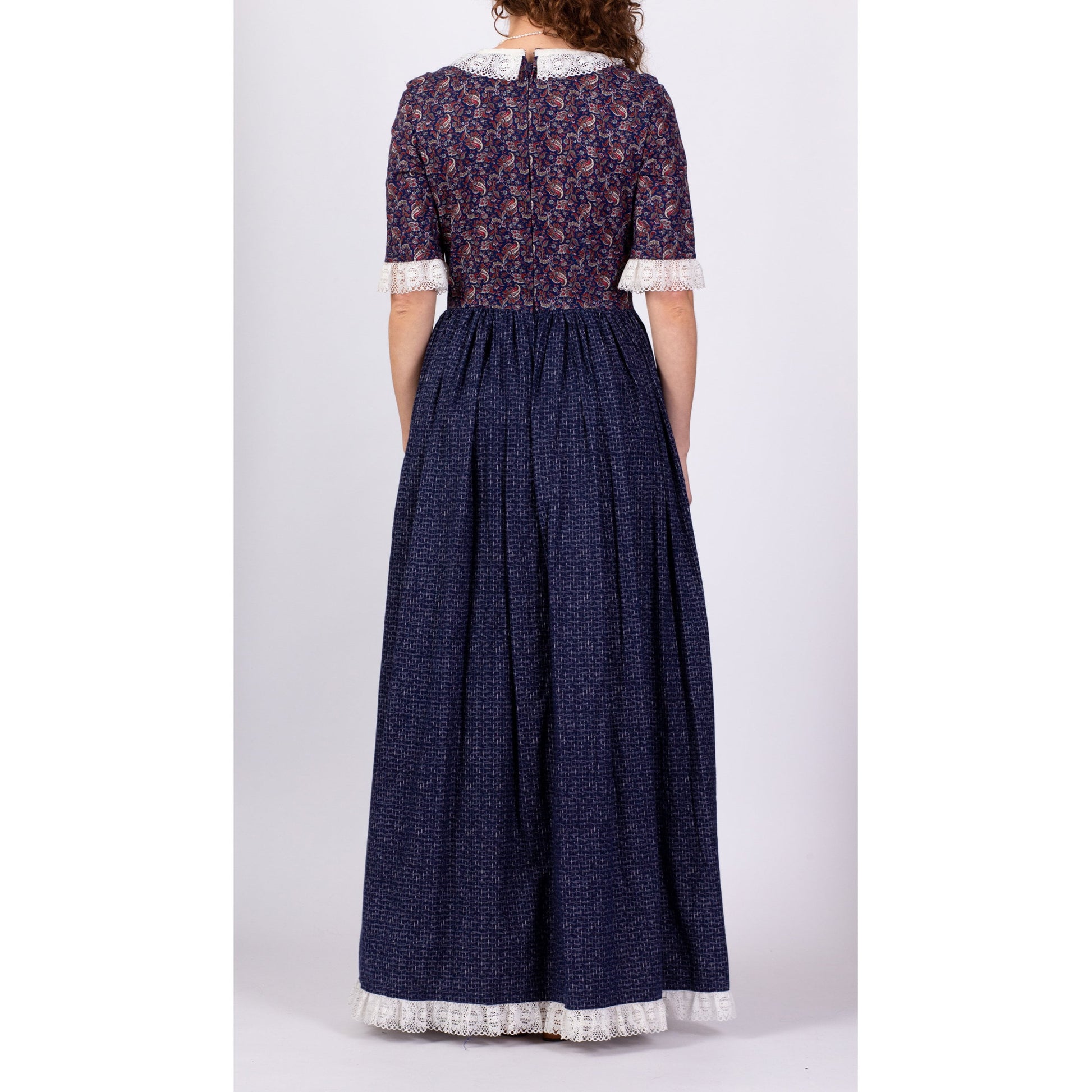 70s Does Edwardian Paisley Prairie Maxi Dress - Medium 