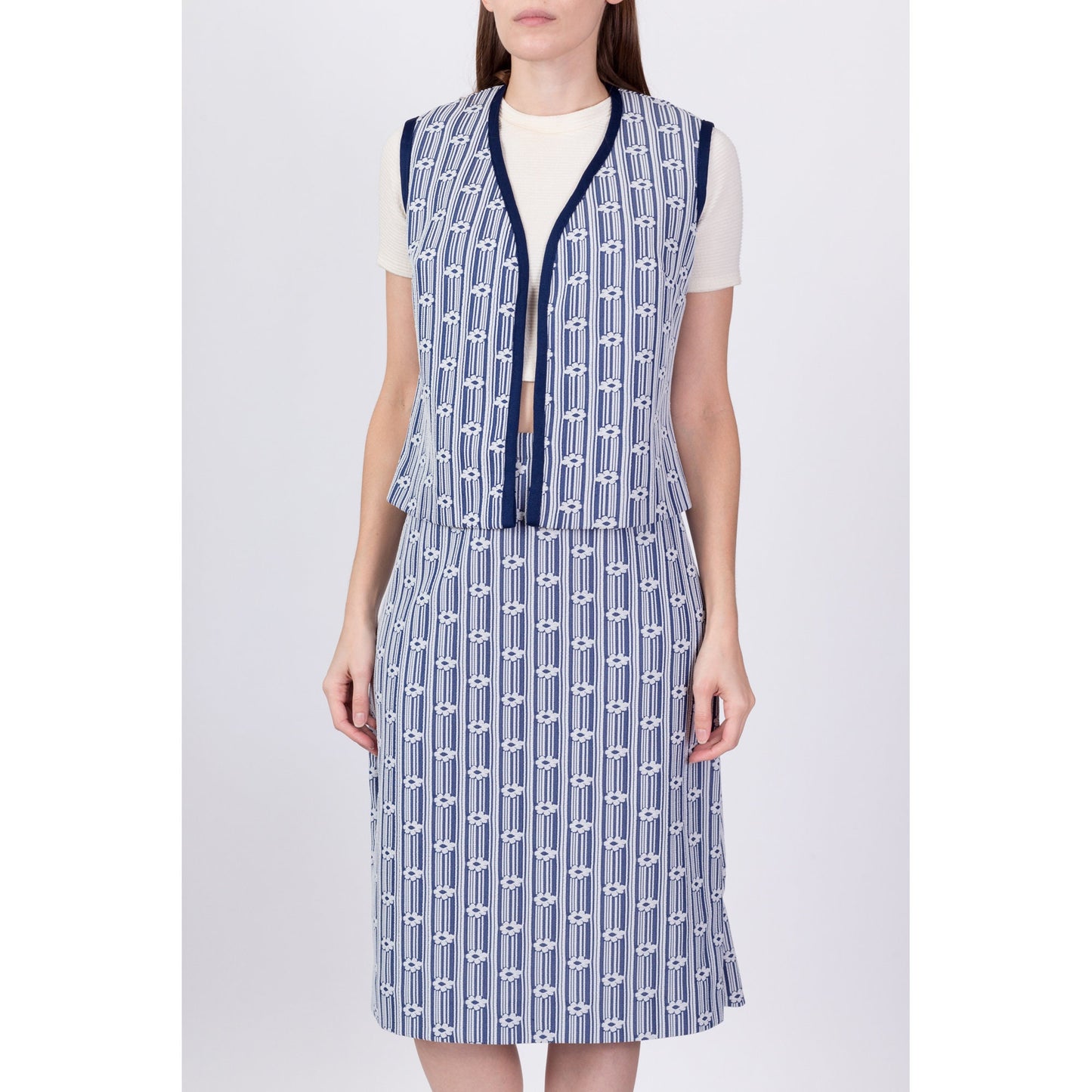 70s Mod Floral Striped Two Piece Set - Medium 