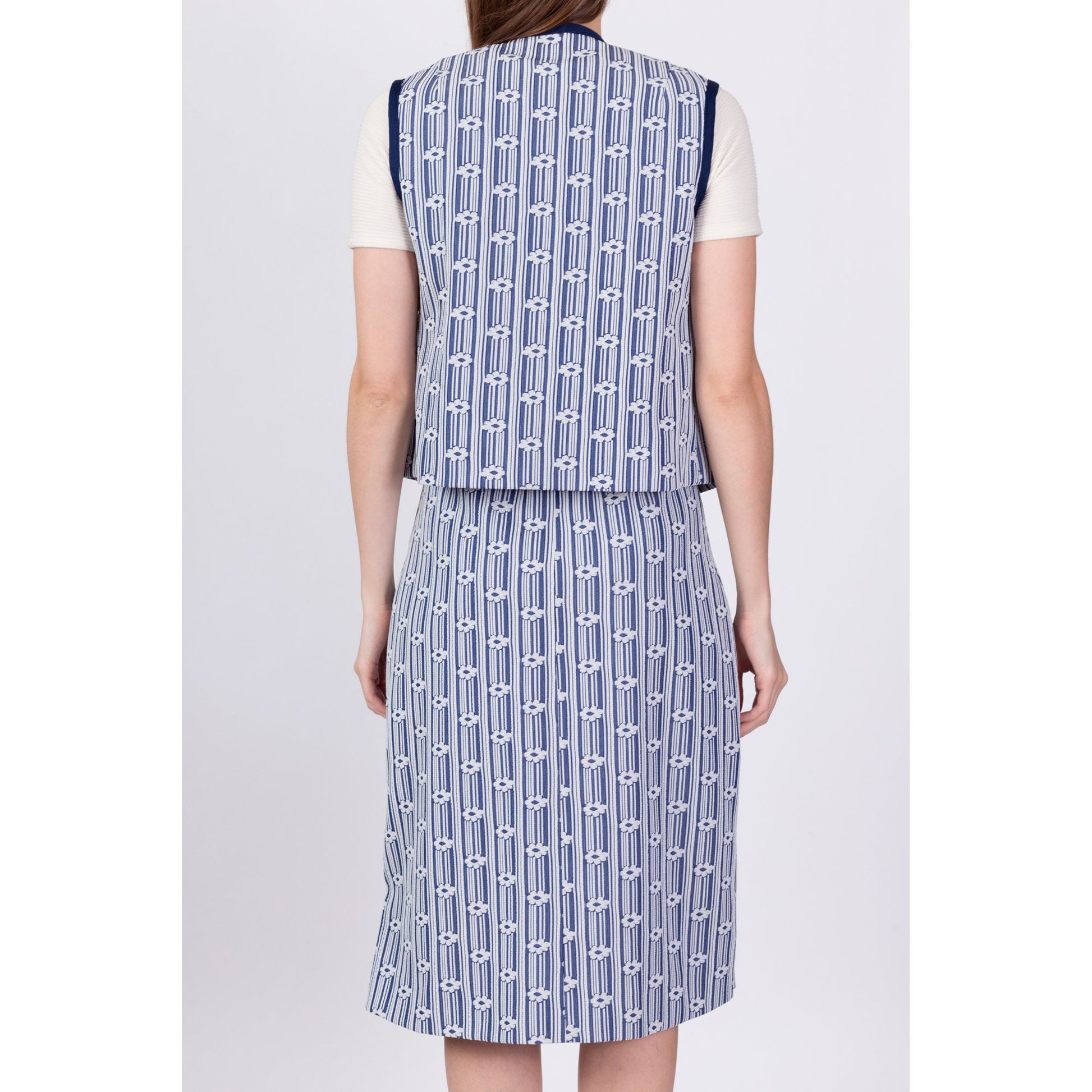 70s Mod Floral Striped Two Piece Set - Medium 