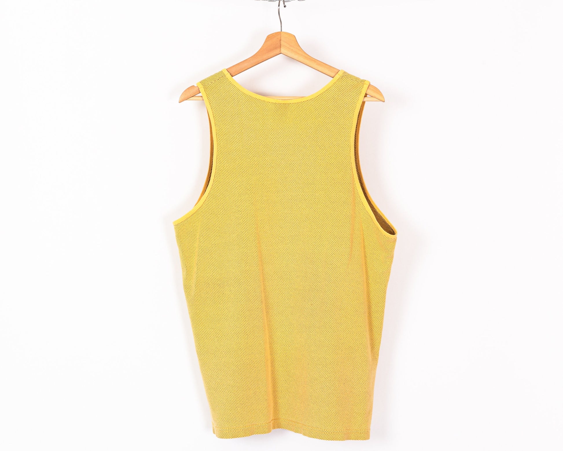 90s Speedo Tank Top - Men's Large, Women's XL | Vintage Yellow Mesh Textured Sleeveless Muscle Shirt