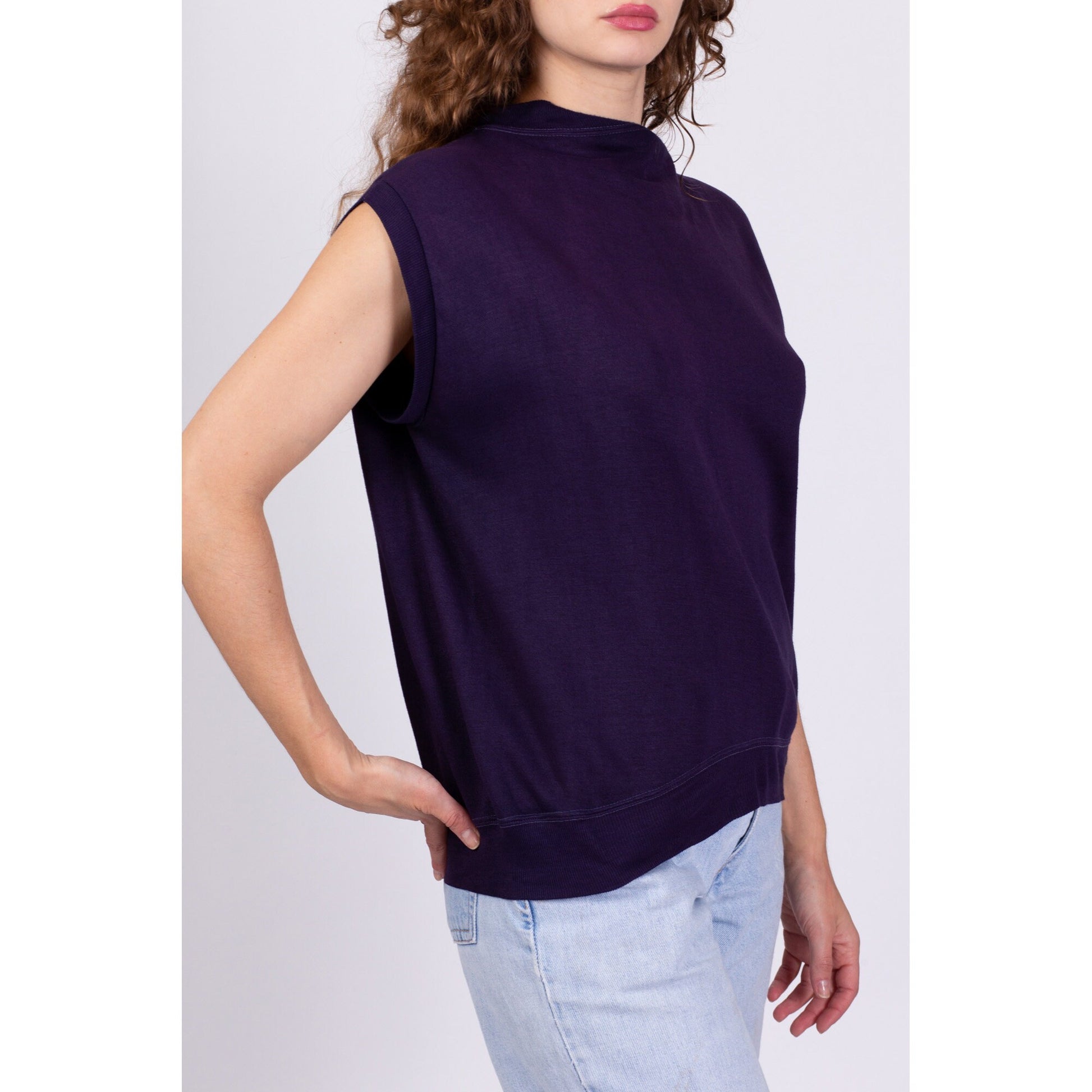 80s Purple Slouchy Sleeveless Sweatshirt - Men's Medium, Women's Large 