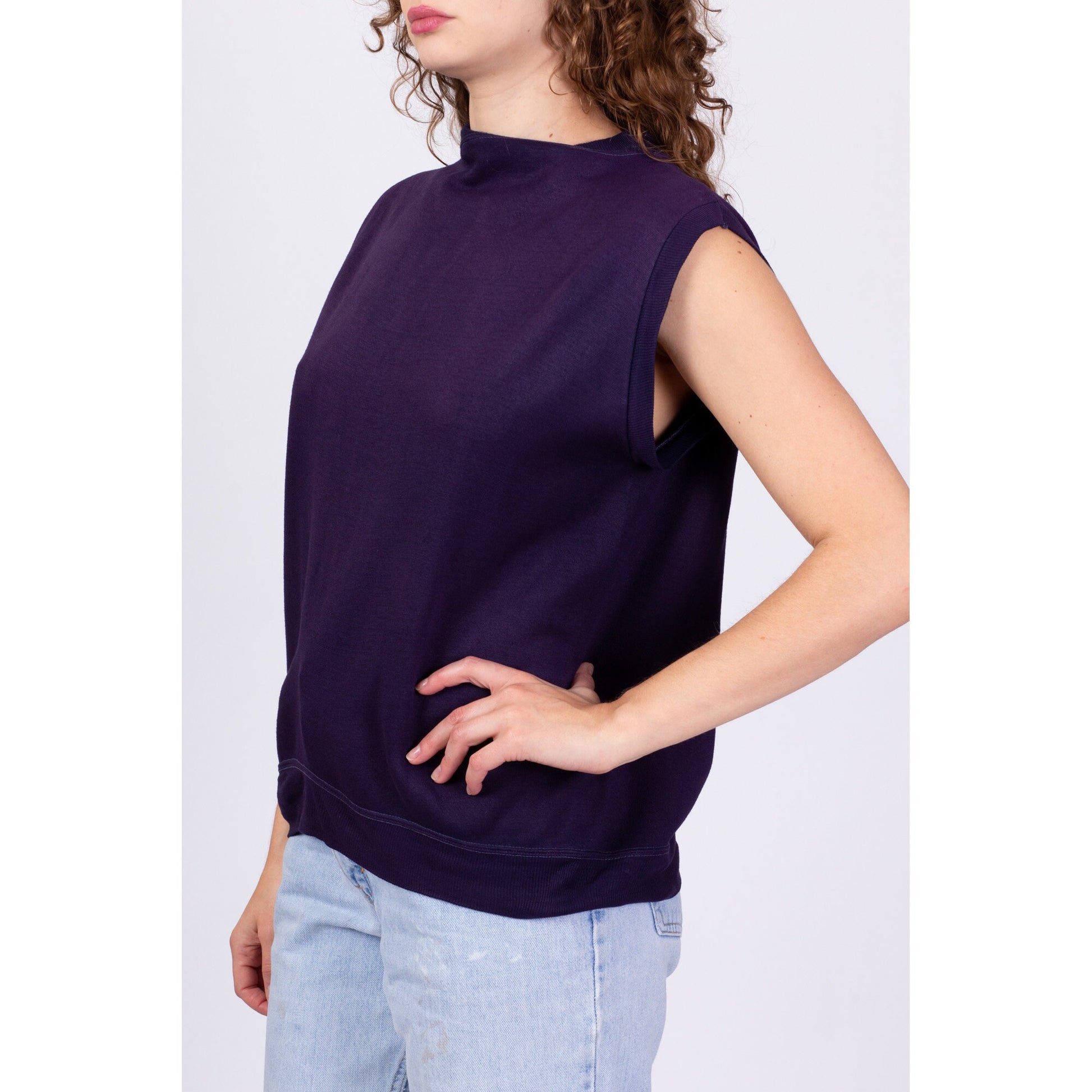 80s Purple Slouchy Sleeveless Sweatshirt - Men's Medium, Women's Large 