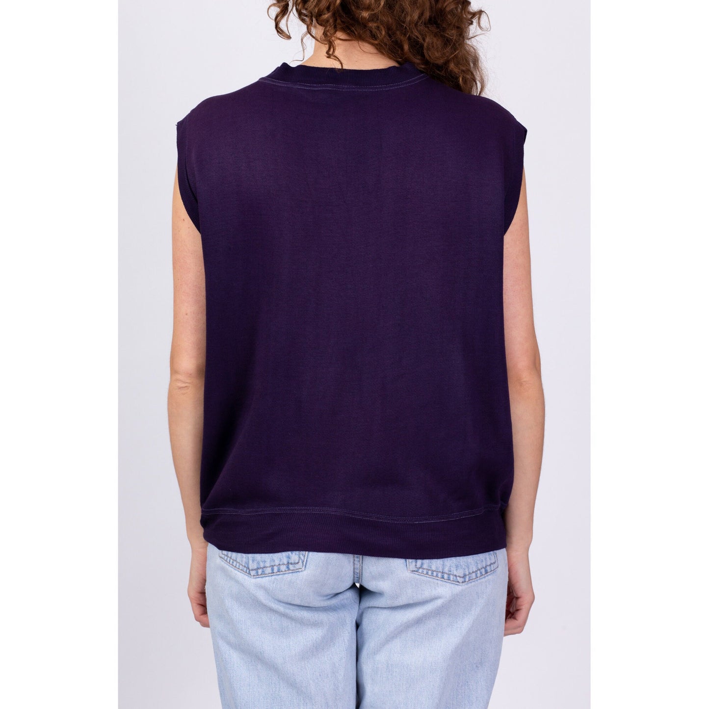80s Purple Slouchy Sleeveless Sweatshirt - Men's Medium, Women's Large 