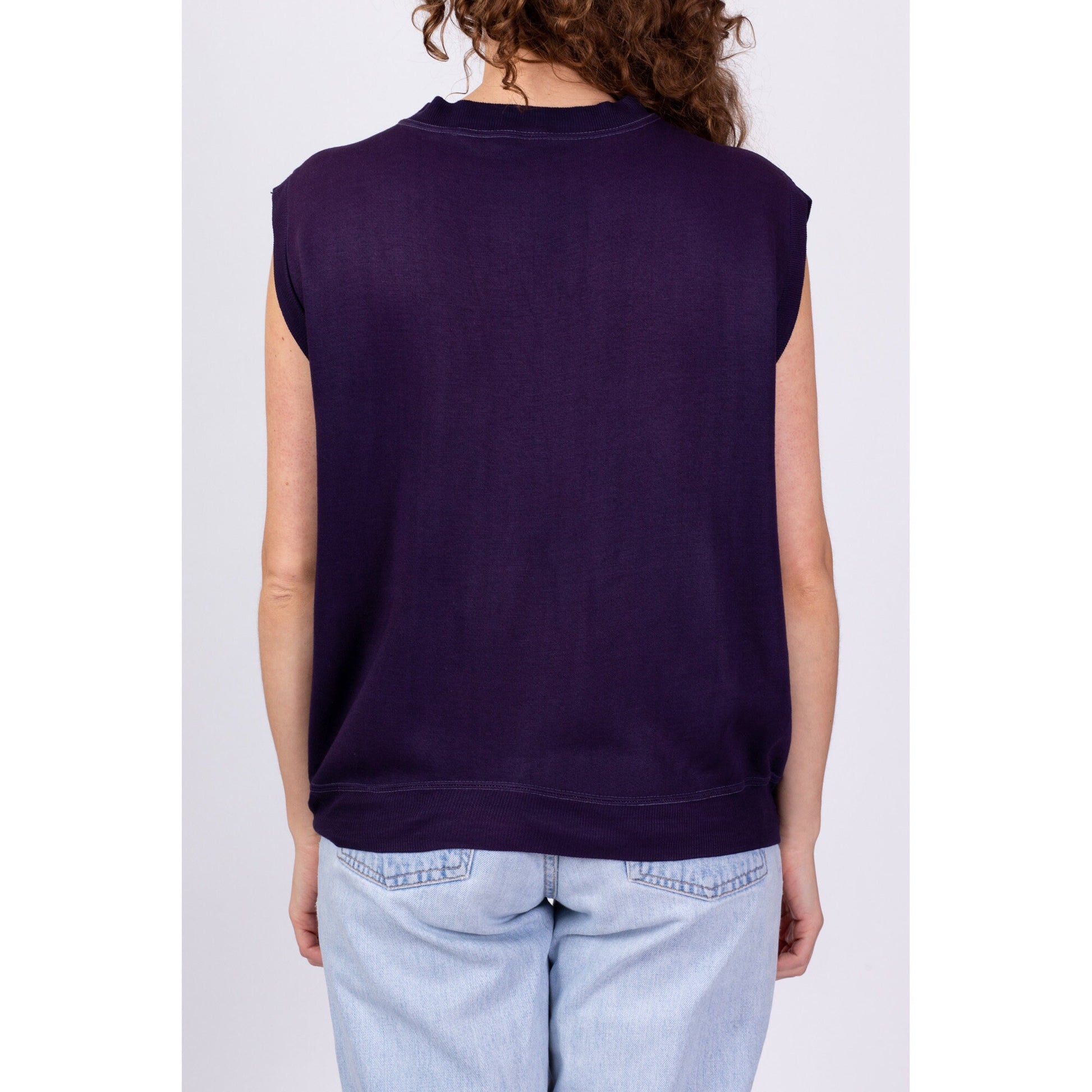 80s Purple Slouchy Sleeveless Sweatshirt - Men's Medium, Women's Large 