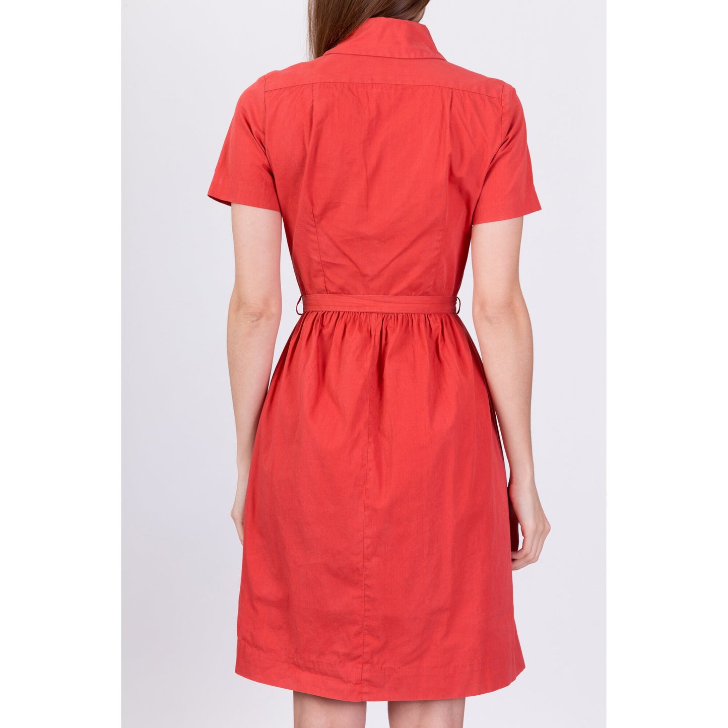 1950s Salmon Pink Ruffle Trim Shirtdress - Extra Small 