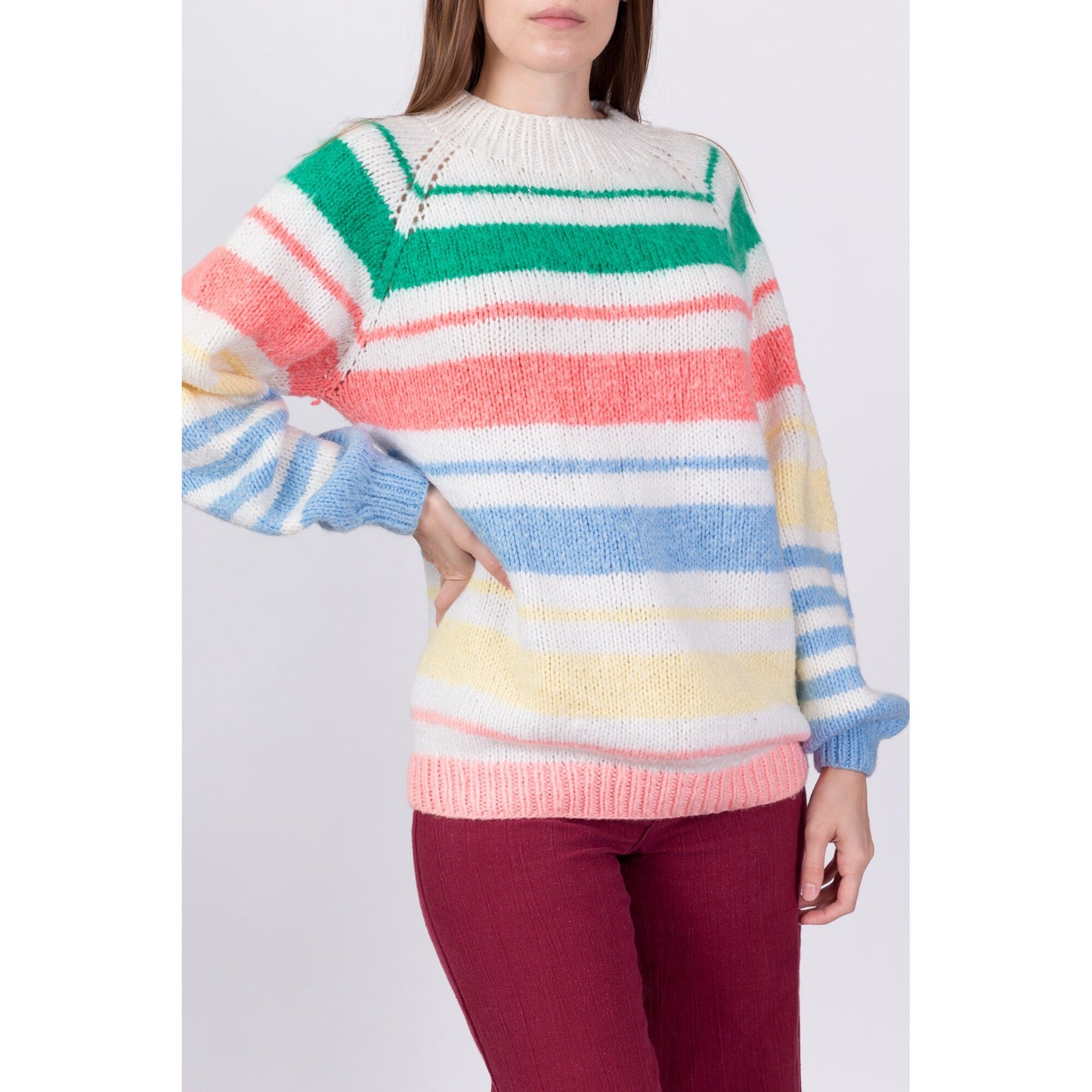 Retro 80s Gradient Striped Knit Sweater - Large 