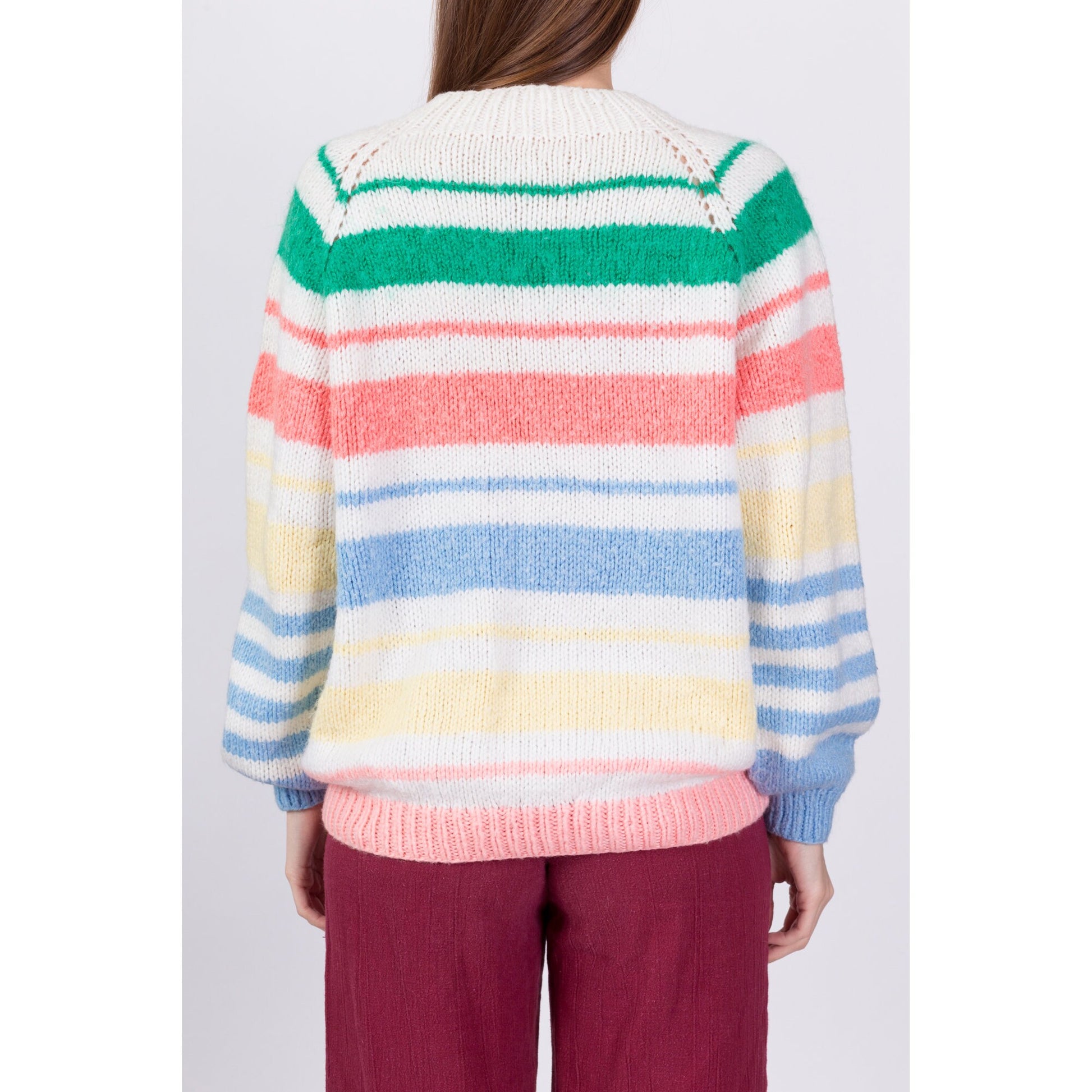 Retro 80s Gradient Striped Knit Sweater - Large 
