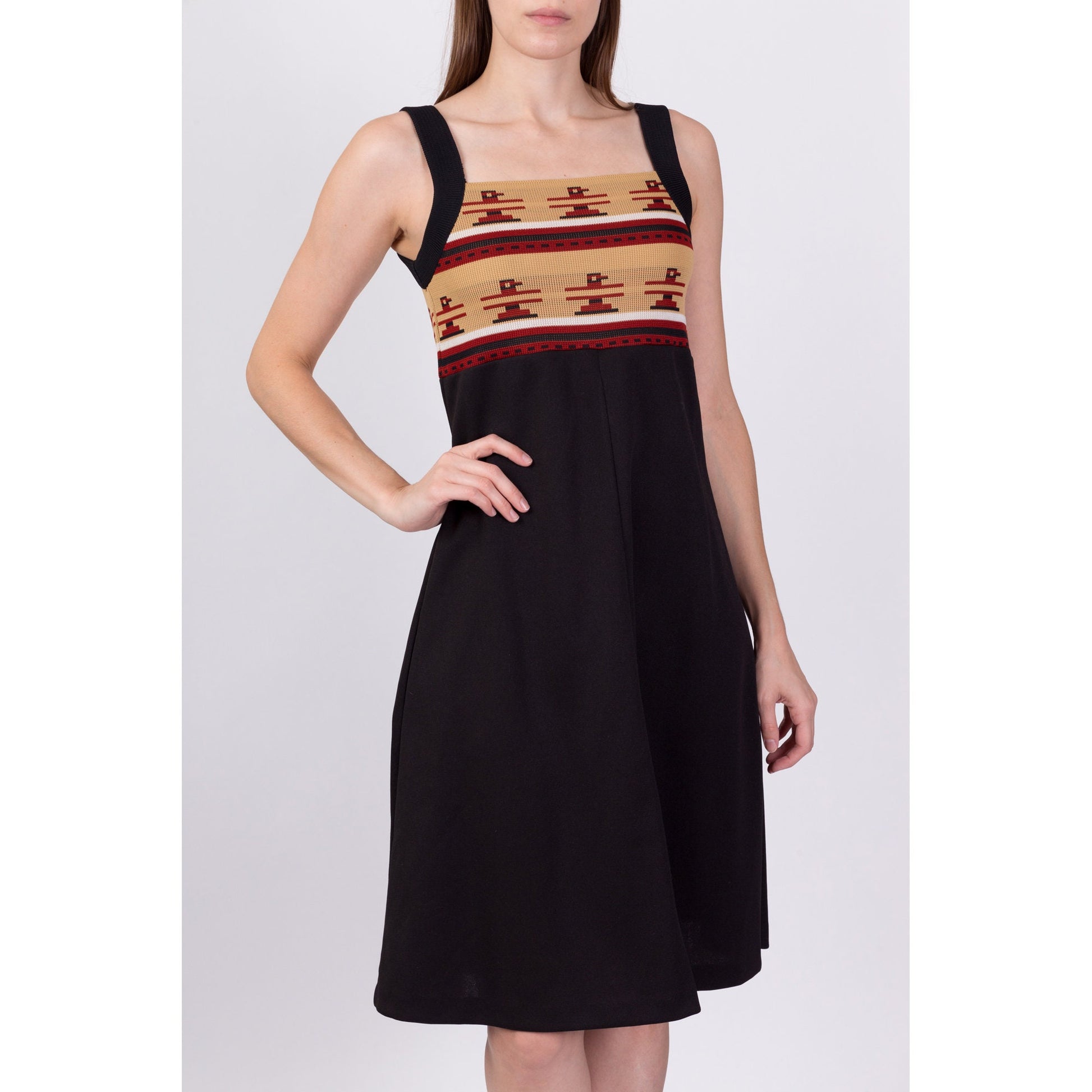 70s Eagle Totem A-Line Midi Dress - Small 