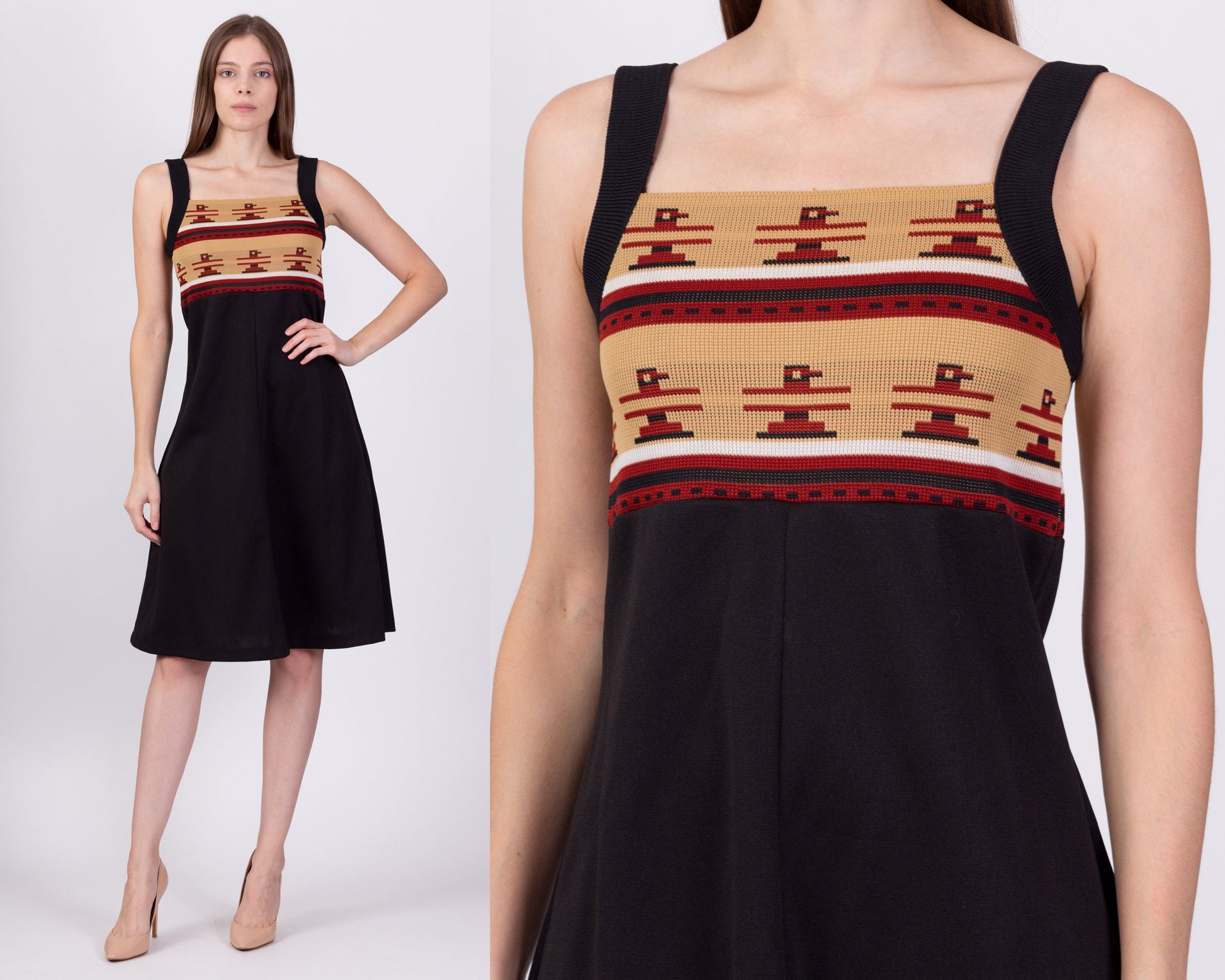 70s Eagle Totem A-Line Midi Dress - Small 