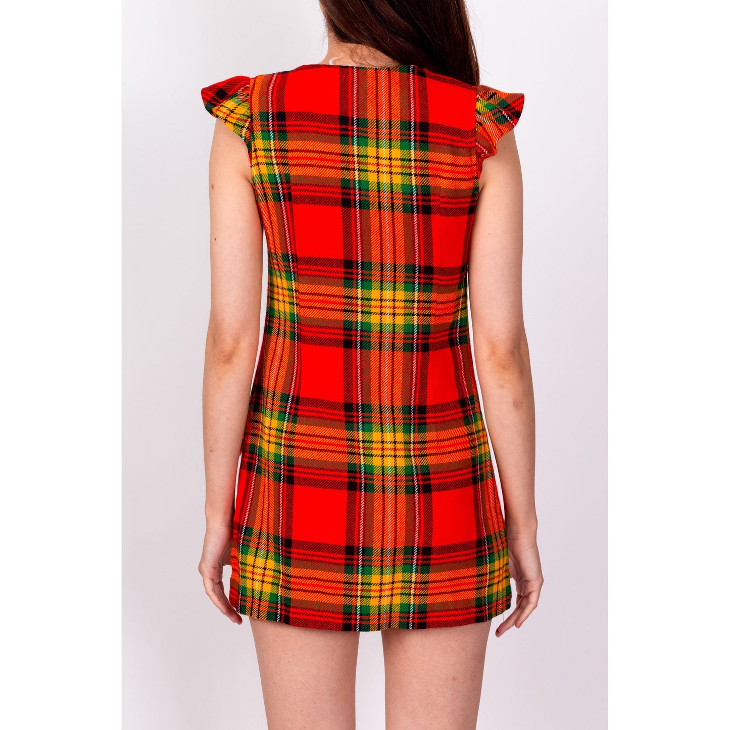 70s Red Plaid Fringe Pocket Mini Dress - XXS 
