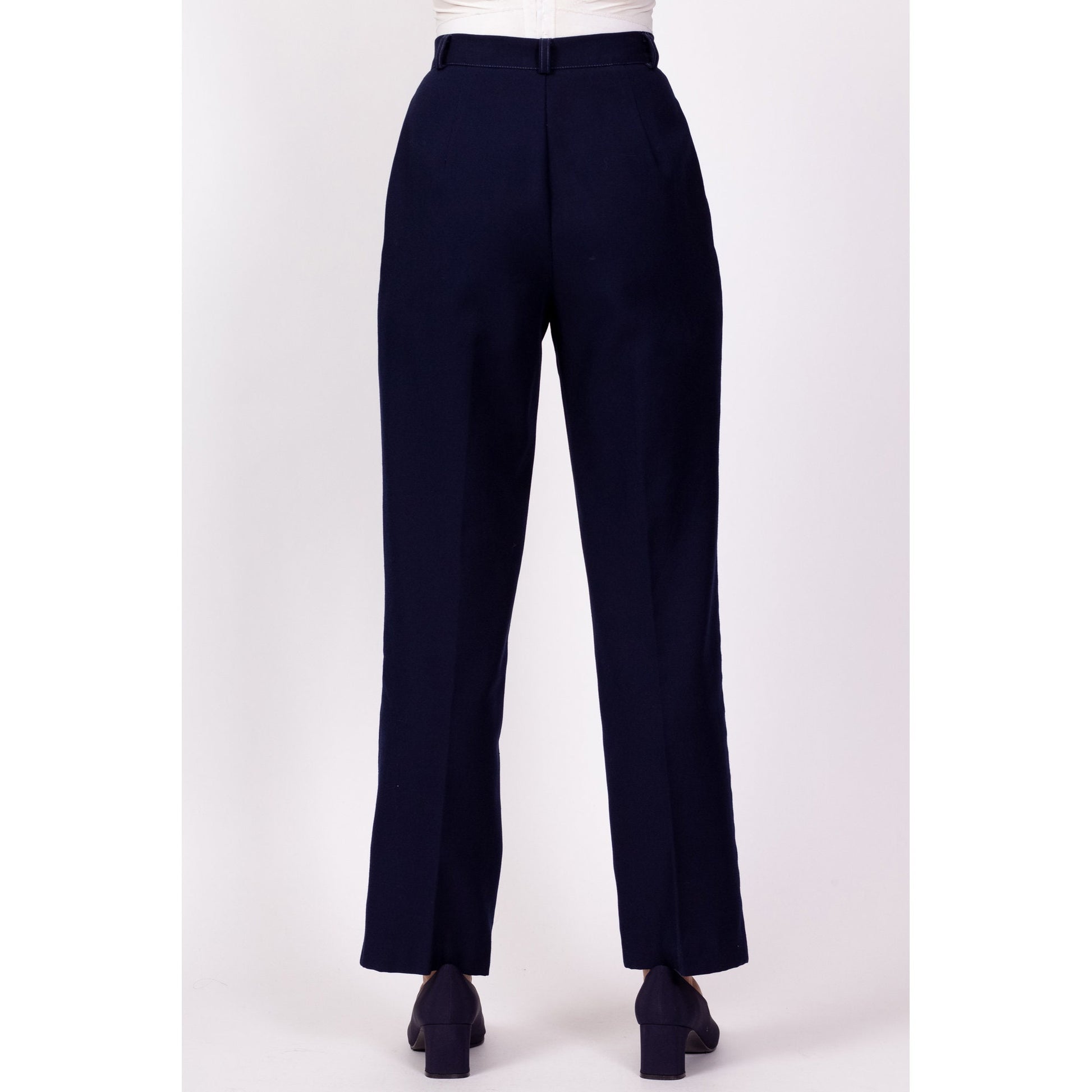 70s Navy Blue Pleated Trousers - Extra Small, 24" 