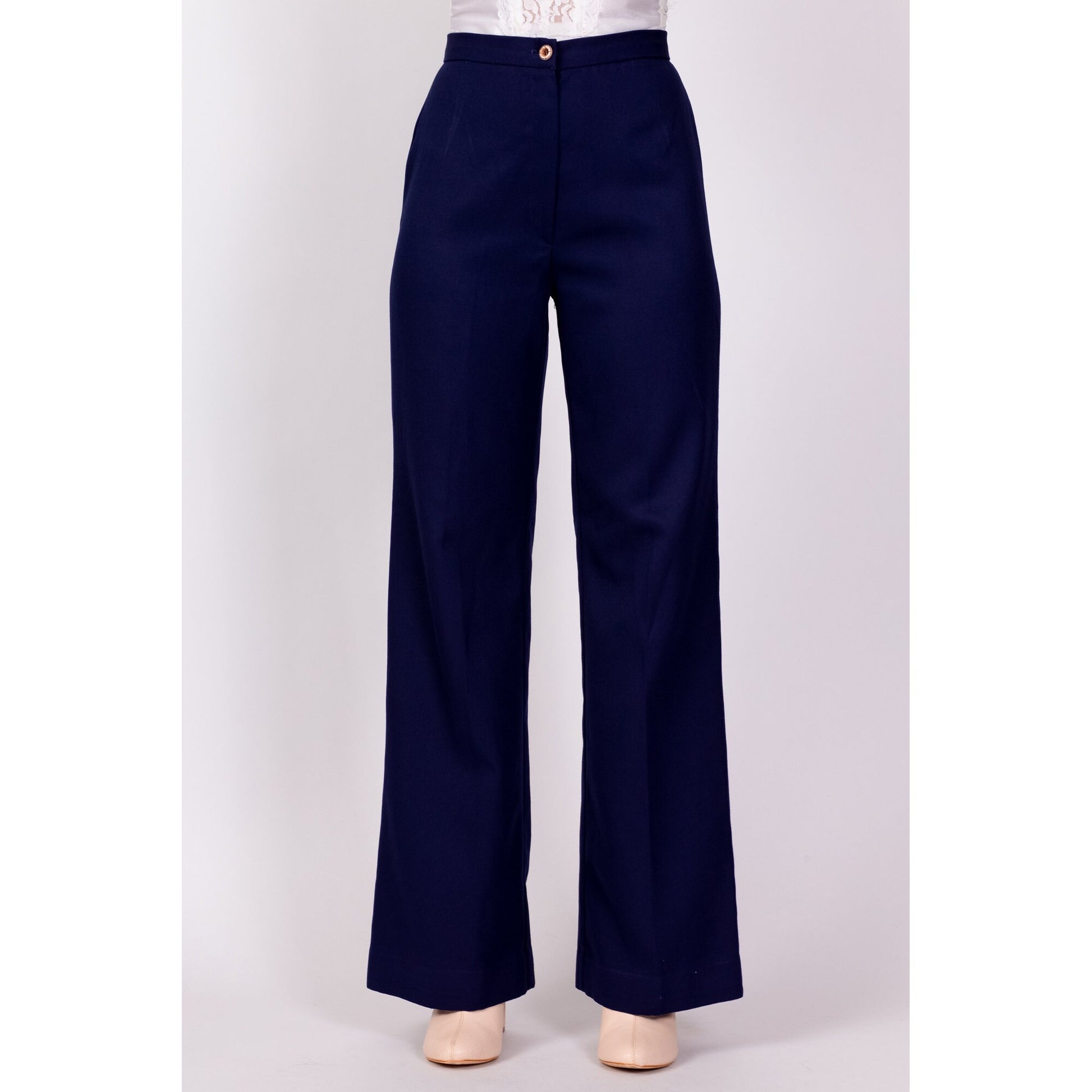 70s Navy Blue High Waisted Pants - Extra Small, 24" 