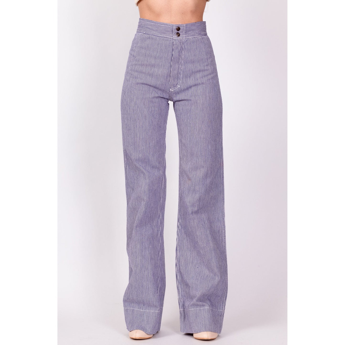 70s Blue & White Pinstriped Pants - Extra Small, 23.5" 