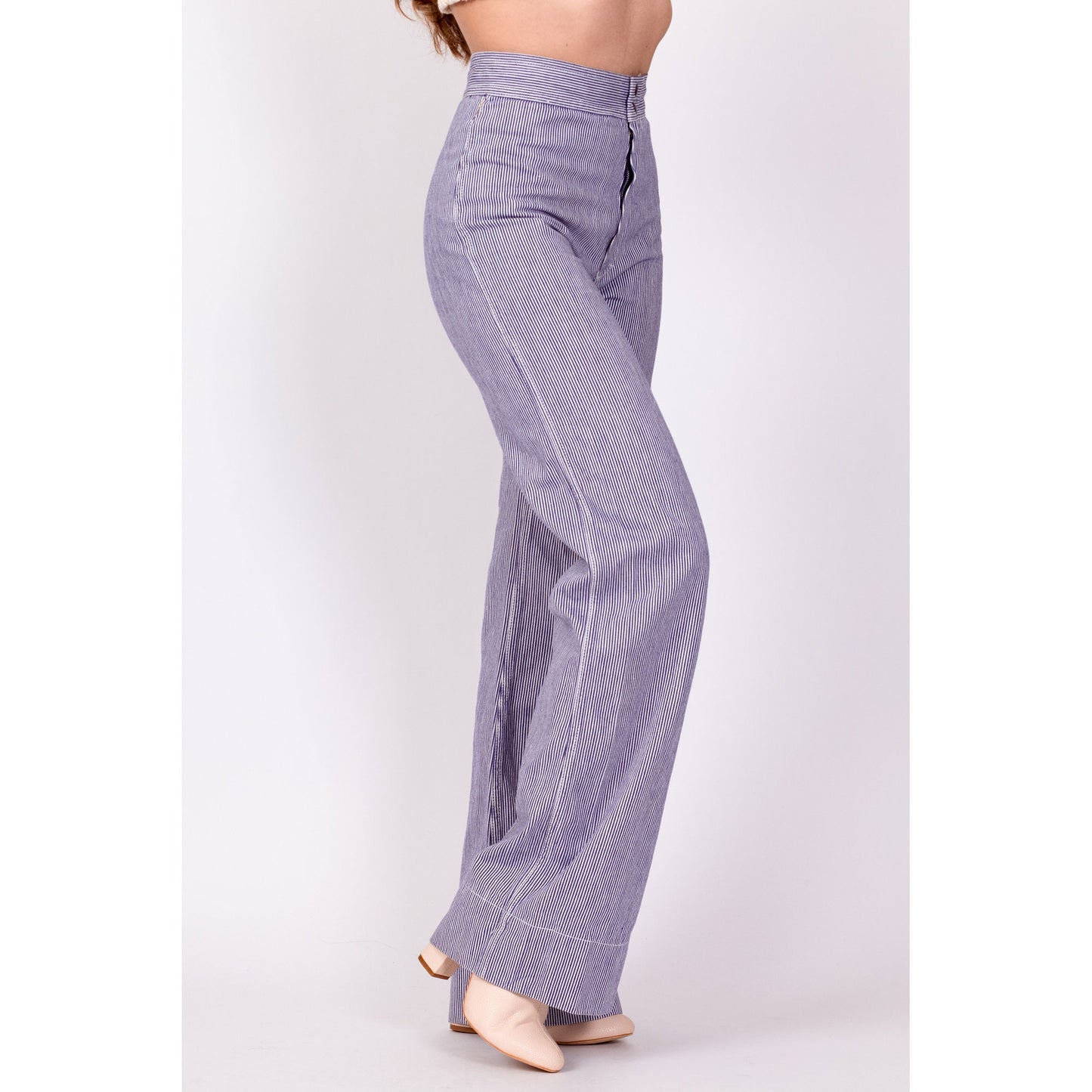 70s Blue & White Pinstriped Pants - Extra Small, 23.5" 