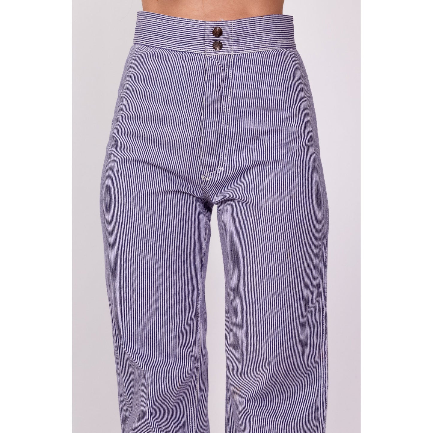 70s Blue & White Pinstriped Pants - Extra Small, 23.5" 