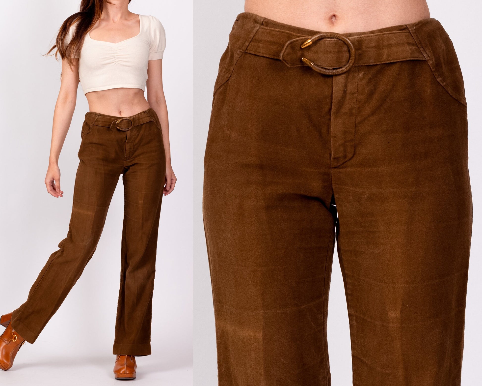 70s Ultrasuede Western Horn Buckle Pants - Petite Extra Small 