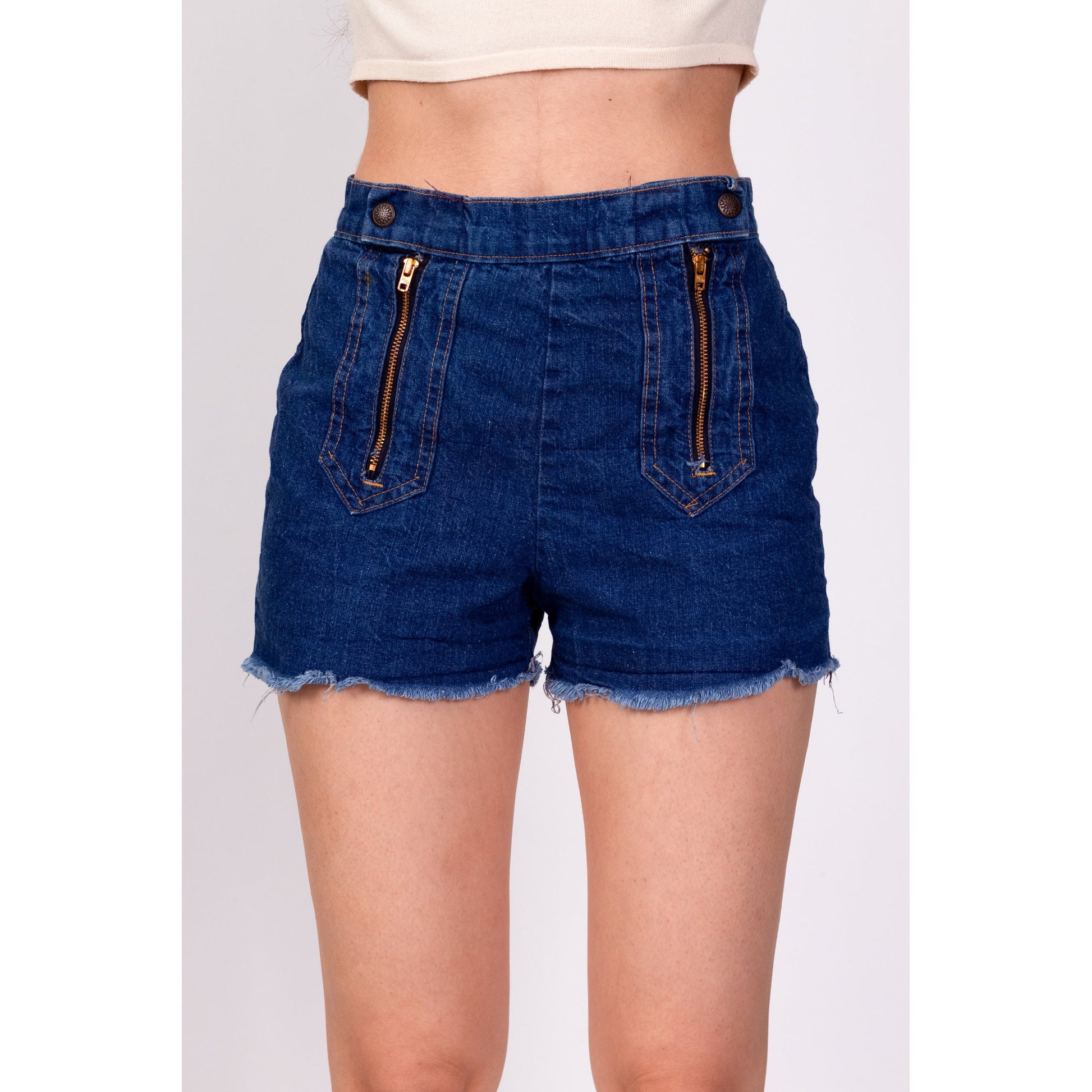 70s Zippered Dark Wash Jean Shorts Petite Extra Small, 24