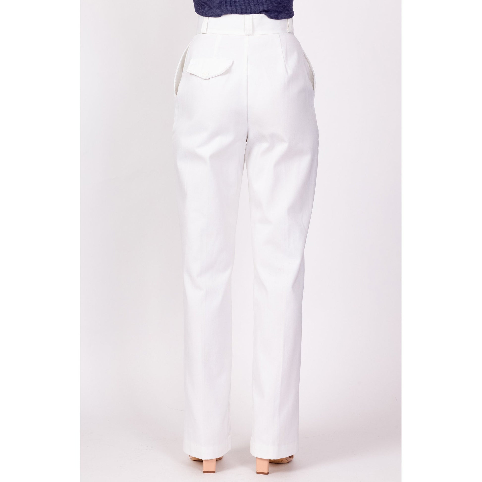 70s White High Waisted Trousers - Extra Small, 23.75" 
