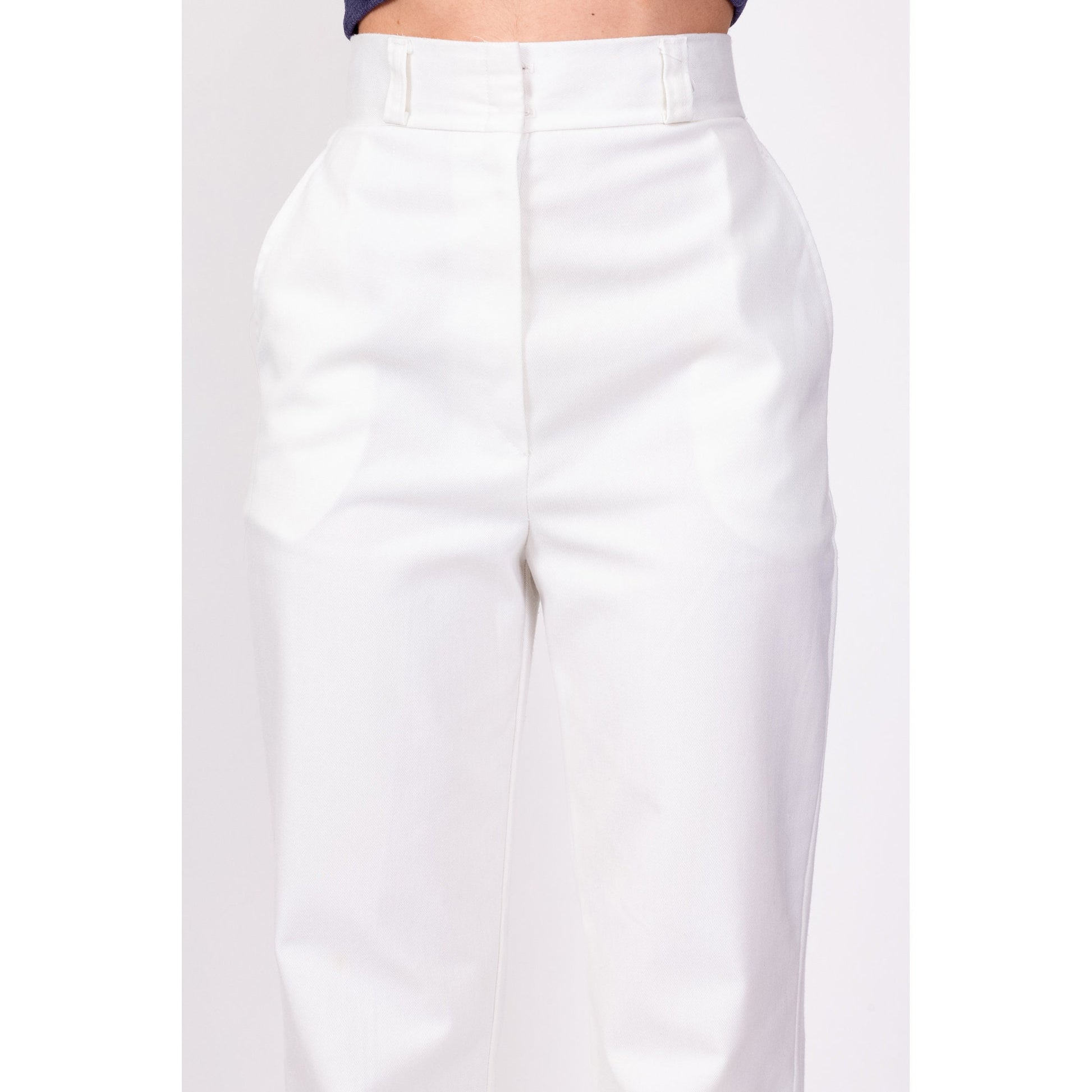 70s White High Waisted Trousers - Extra Small, 23.75" 