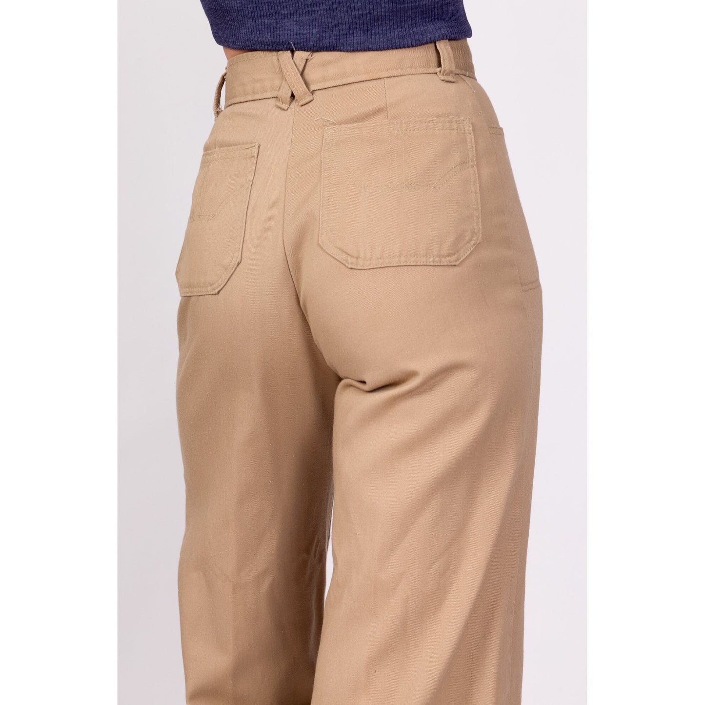 70s High Waisted Khaki Twill Flared Pants - Extra Small, 24" 
