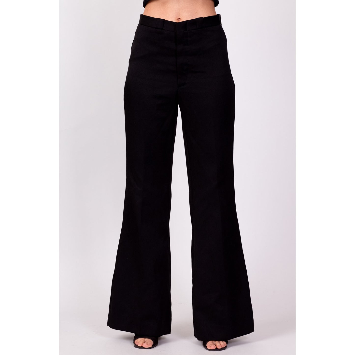 70s Black High Waisted Flared Pants - Petite Small, 26" 