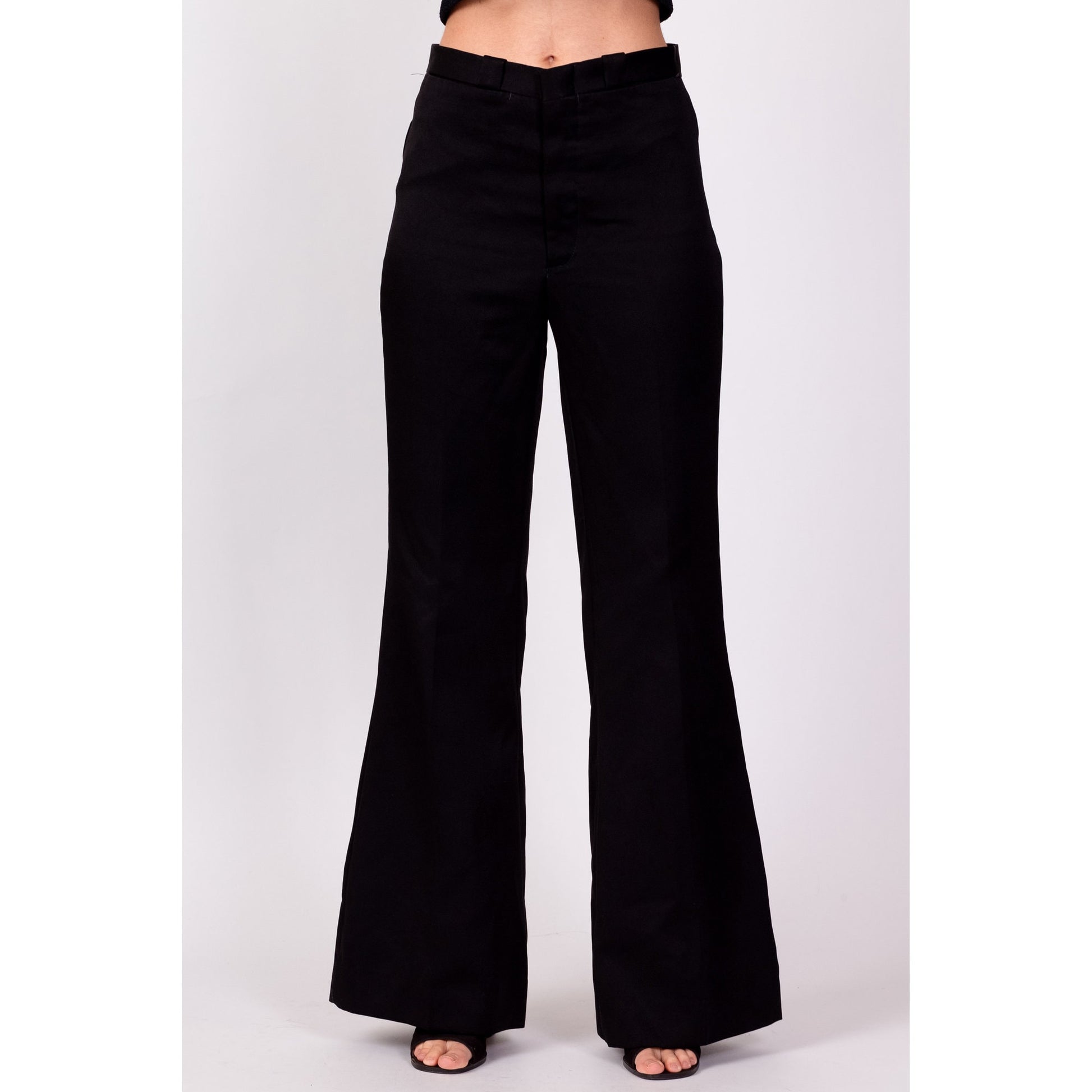 70s Black High Waisted Flared Pants - Petite Small, 26" 