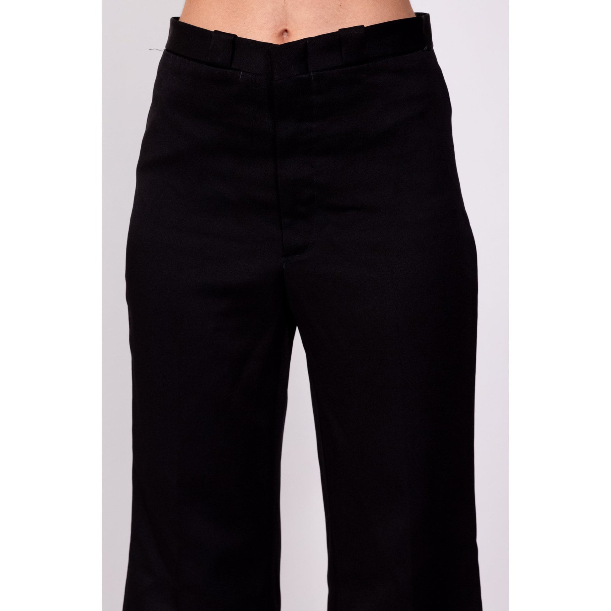 70s Black High Waisted Flared Pants - Petite Small, 26" 