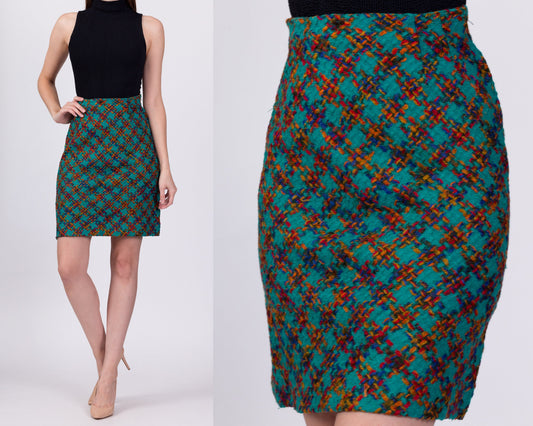 70s Plaid Knit Mini Skirt - Extra Small, 24" 