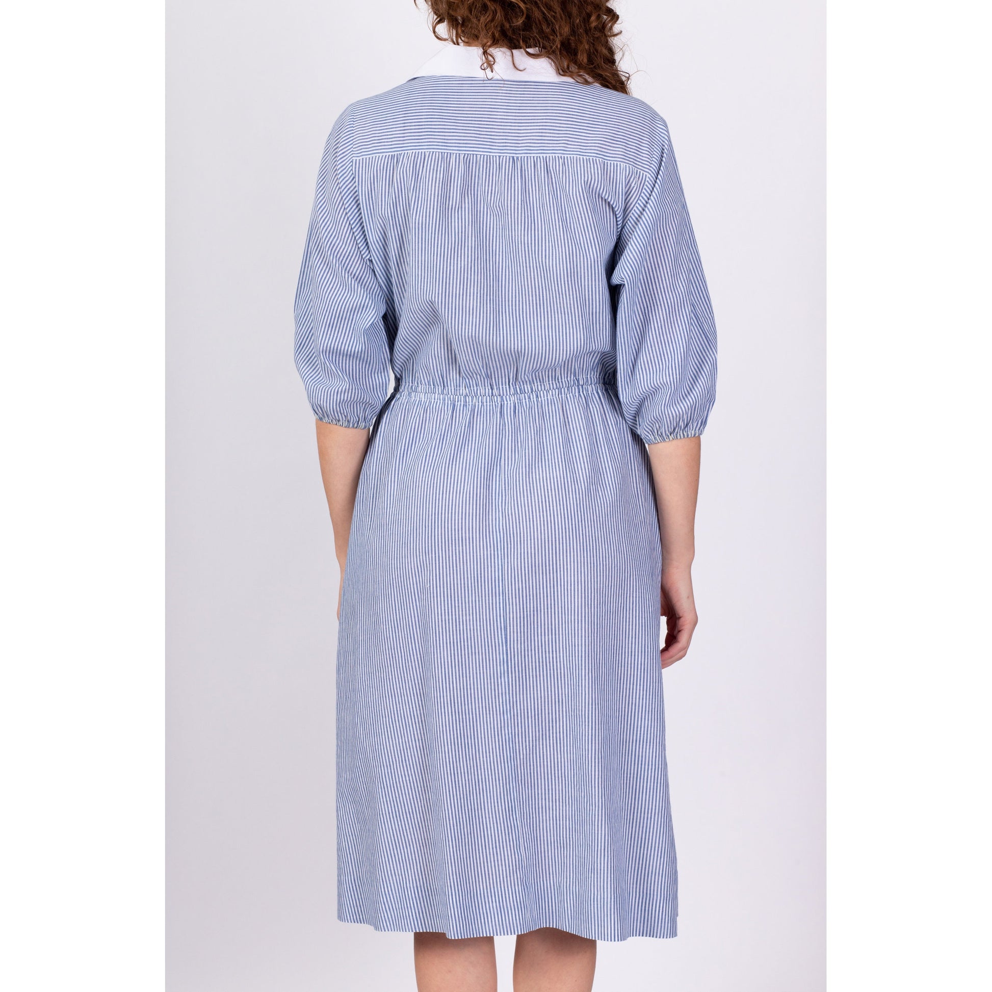 90s Blue & White Pinstriped Shirtdress - Large 