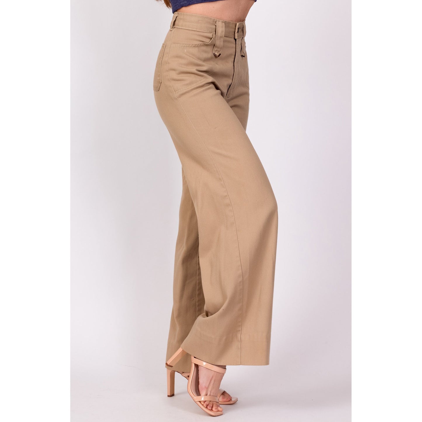 70s High Waisted Khaki Twill Flared Pants - Extra Small, 24" 