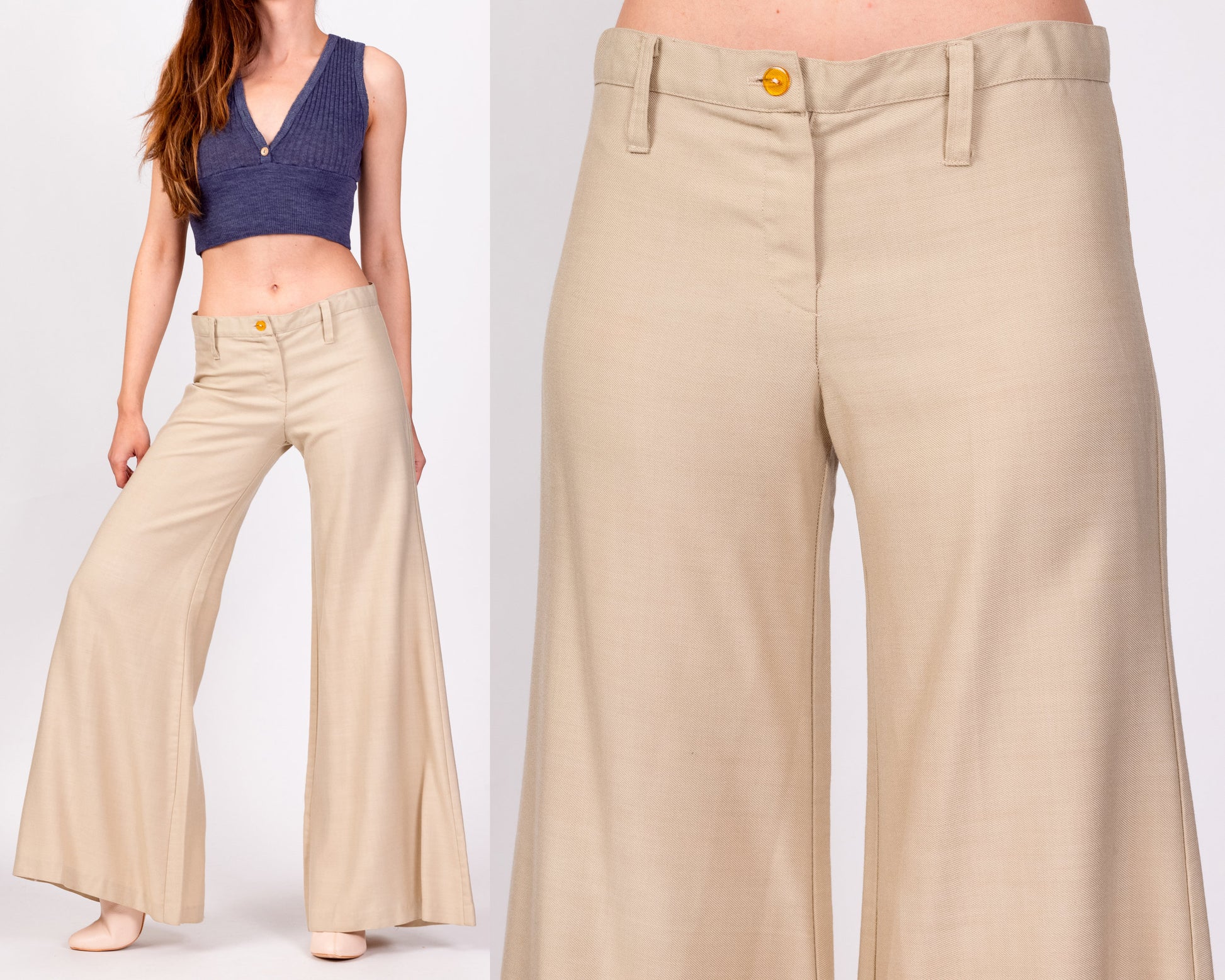 70s Khaki Low Rise Bell Bottoms - Extra Small 