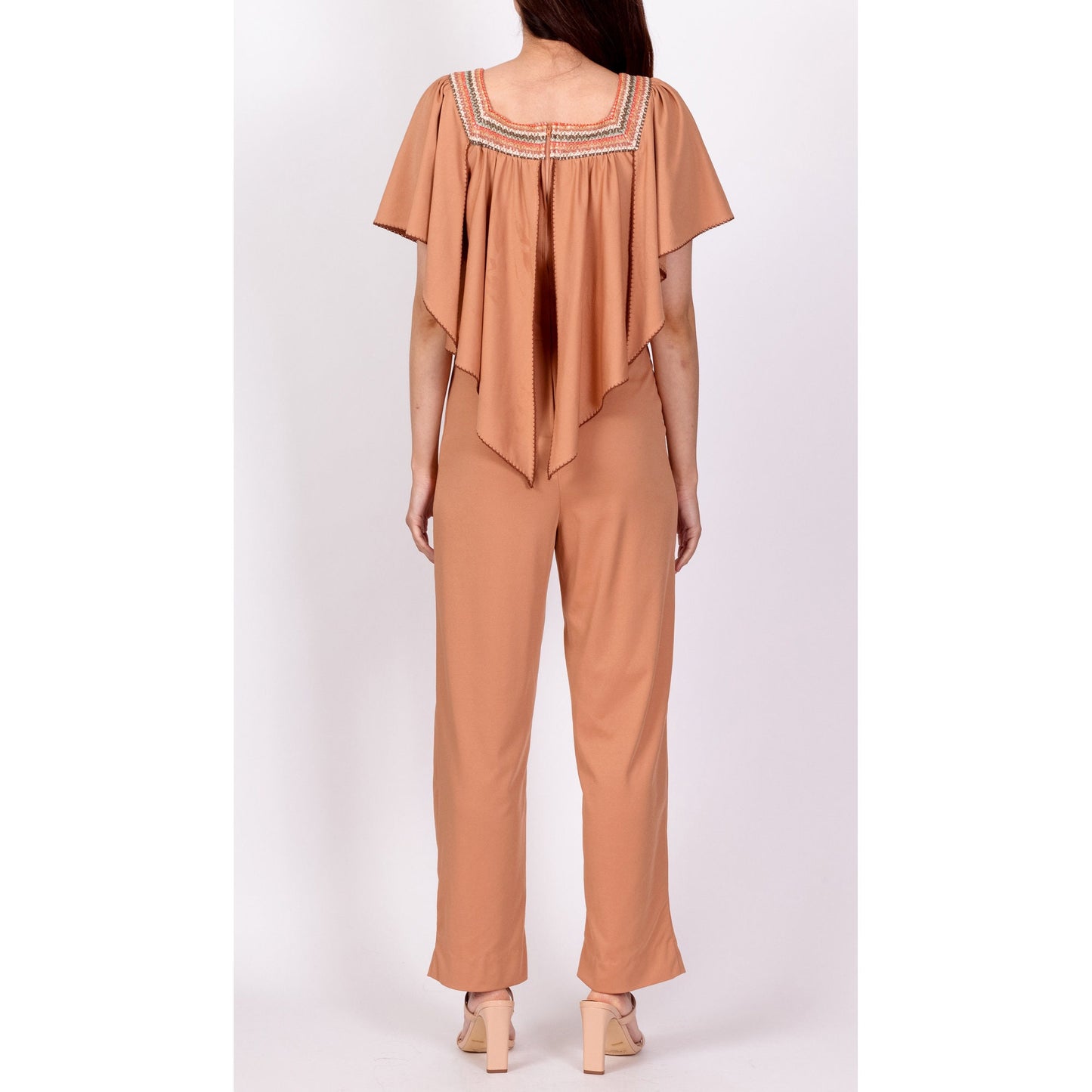 70s Embroidered Flutter Capelet Jumpsuit - XS to Petite Small 