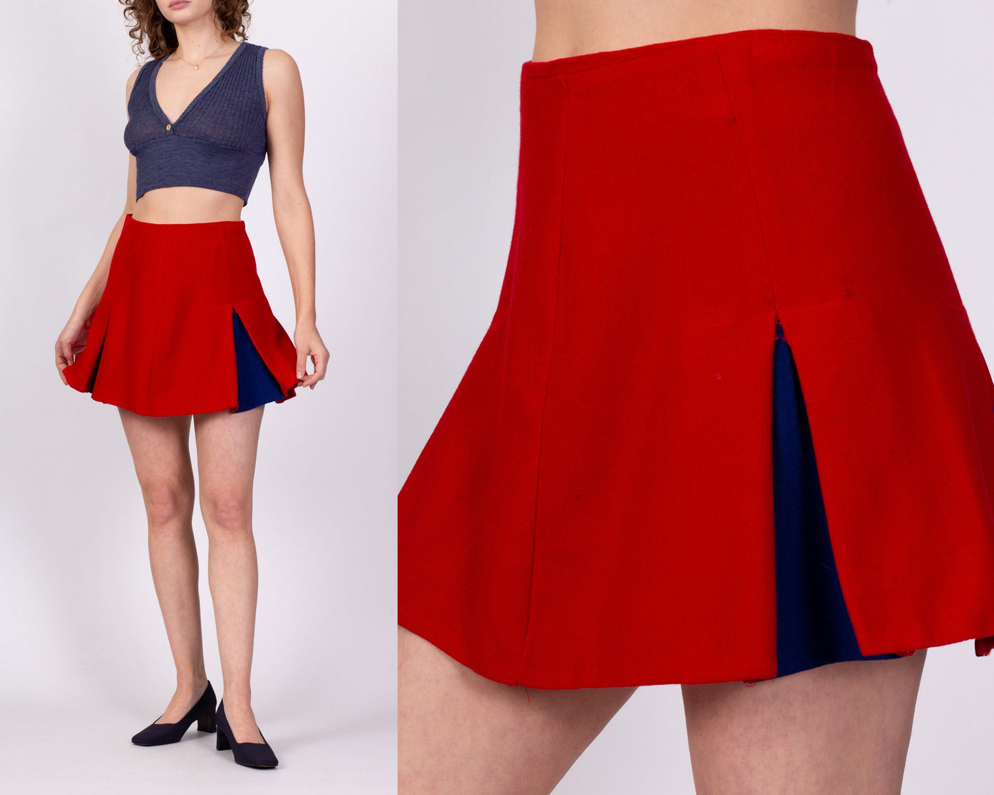 70s Red Cheerleader Mini Skirt - Medium, 28" 