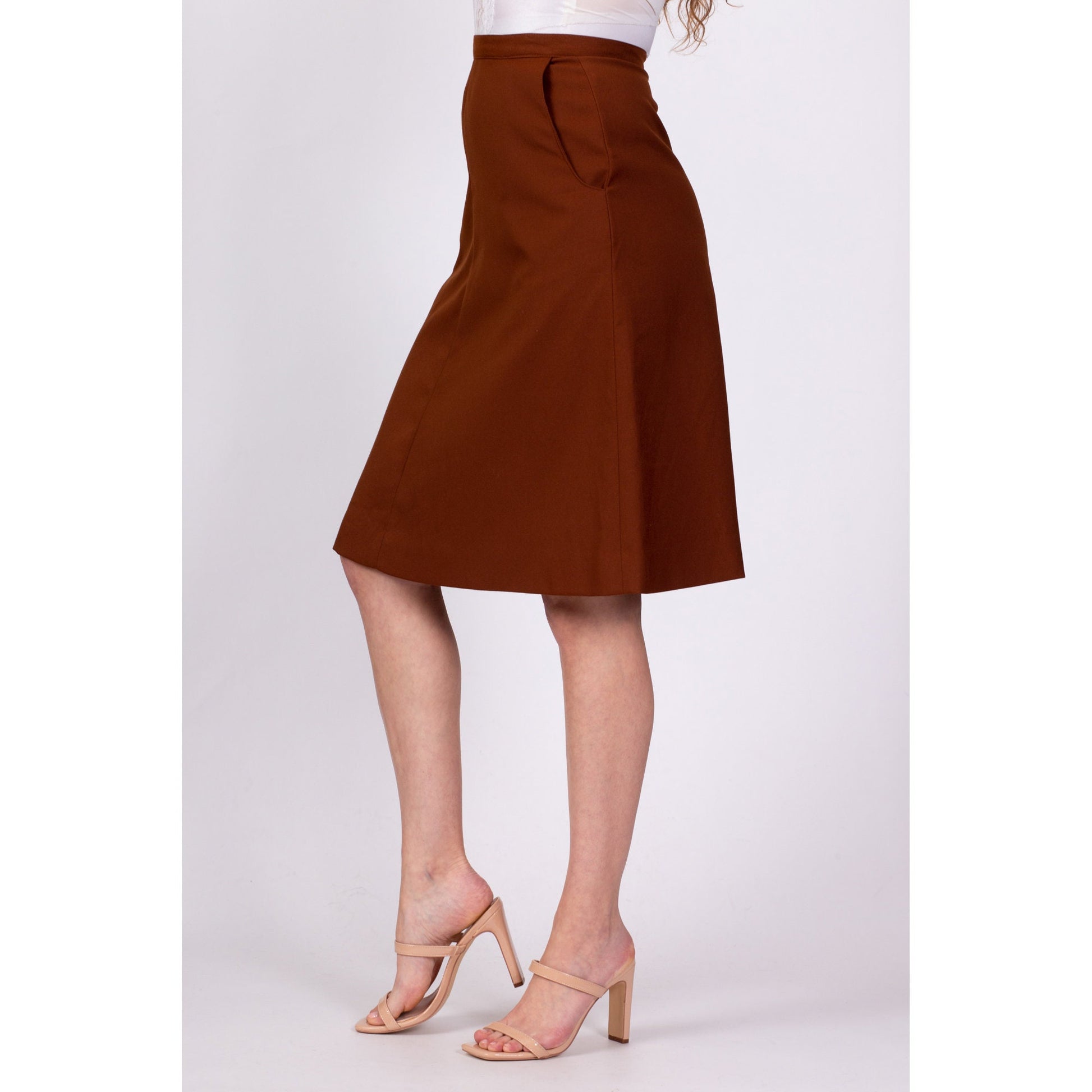 70s Campus Casuals Rust Brown A Line Skirt - Extra Small, 24.5" 