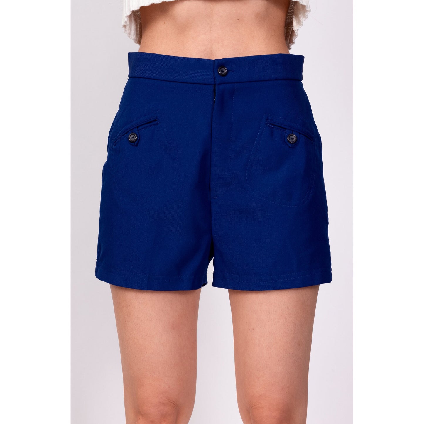 70s Royal Blue High Waisted Shorts - XS to Petite Small, 25.5" 