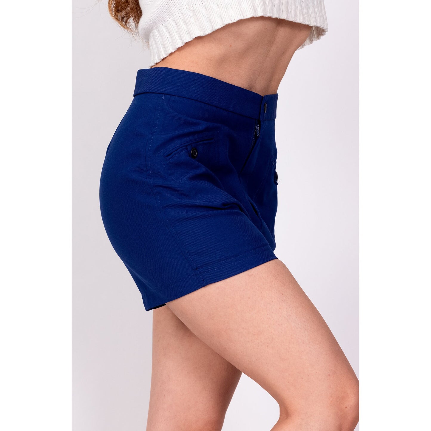 70s Royal Blue High Waisted Shorts - XS to Petite Small, 25.5" 