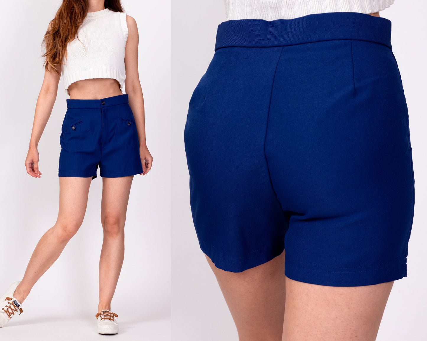 70s Royal Blue High Waisted Shorts - XS to Petite Small, 25.5" 