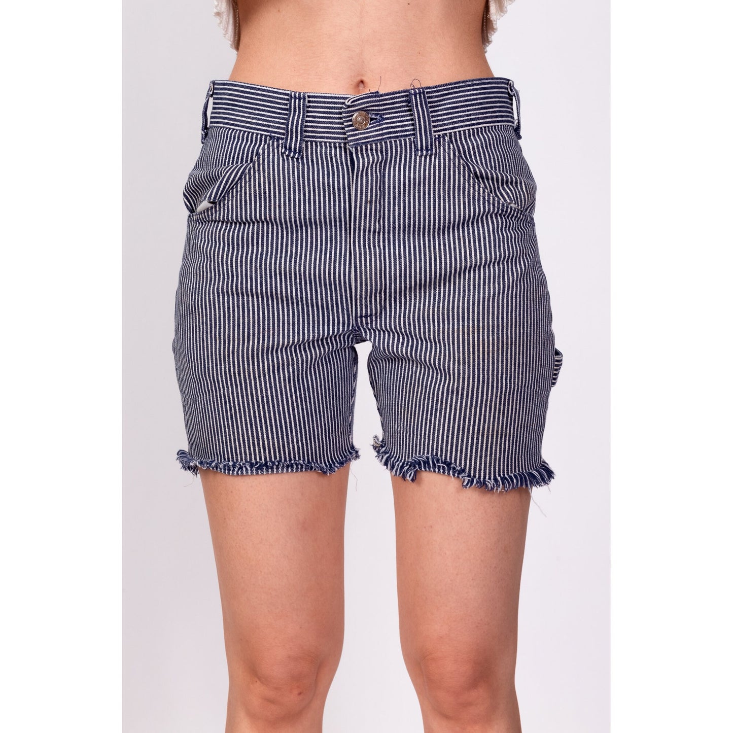 70s Pinstriped Denim Cut-Off Shorts - Unisex XS 