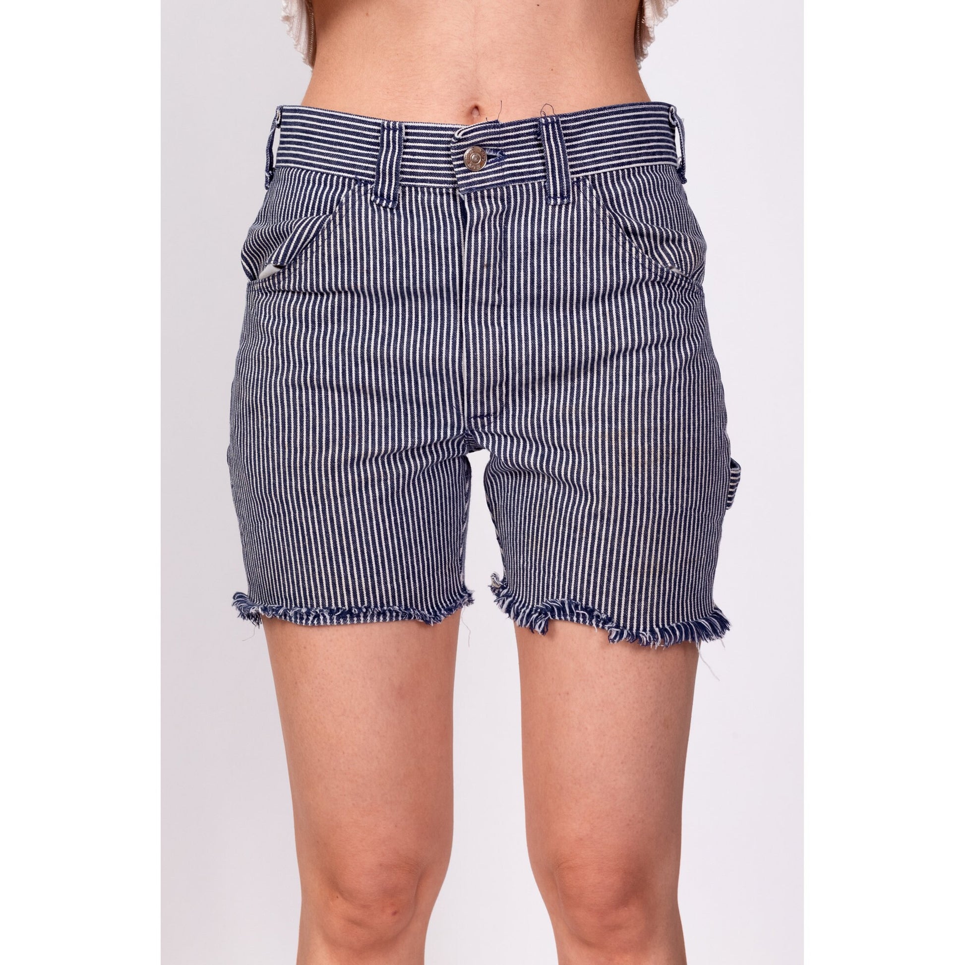 70s Pinstriped Denim Cut-Off Shorts - Unisex XS 