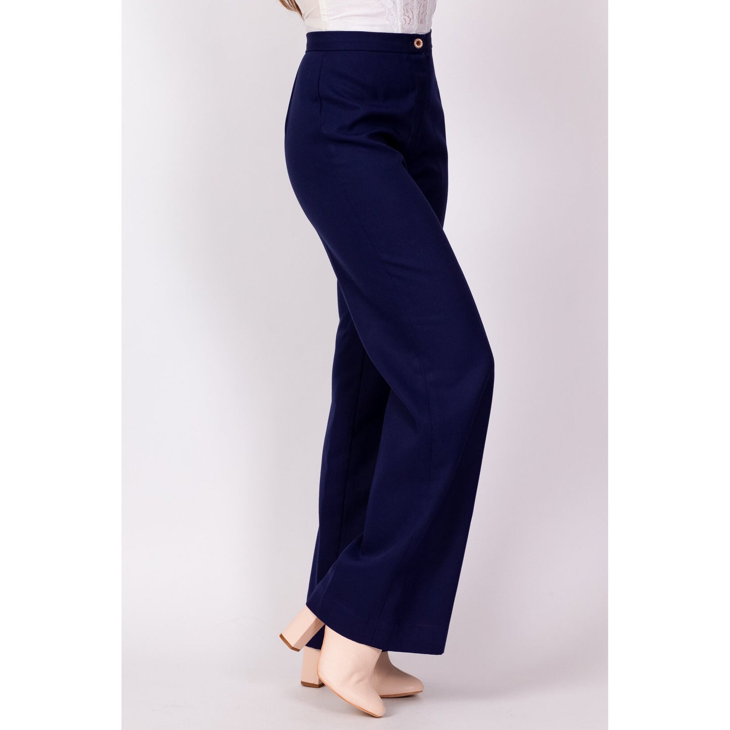 70s Navy Blue High Waisted Pants - Extra Small, 24" 