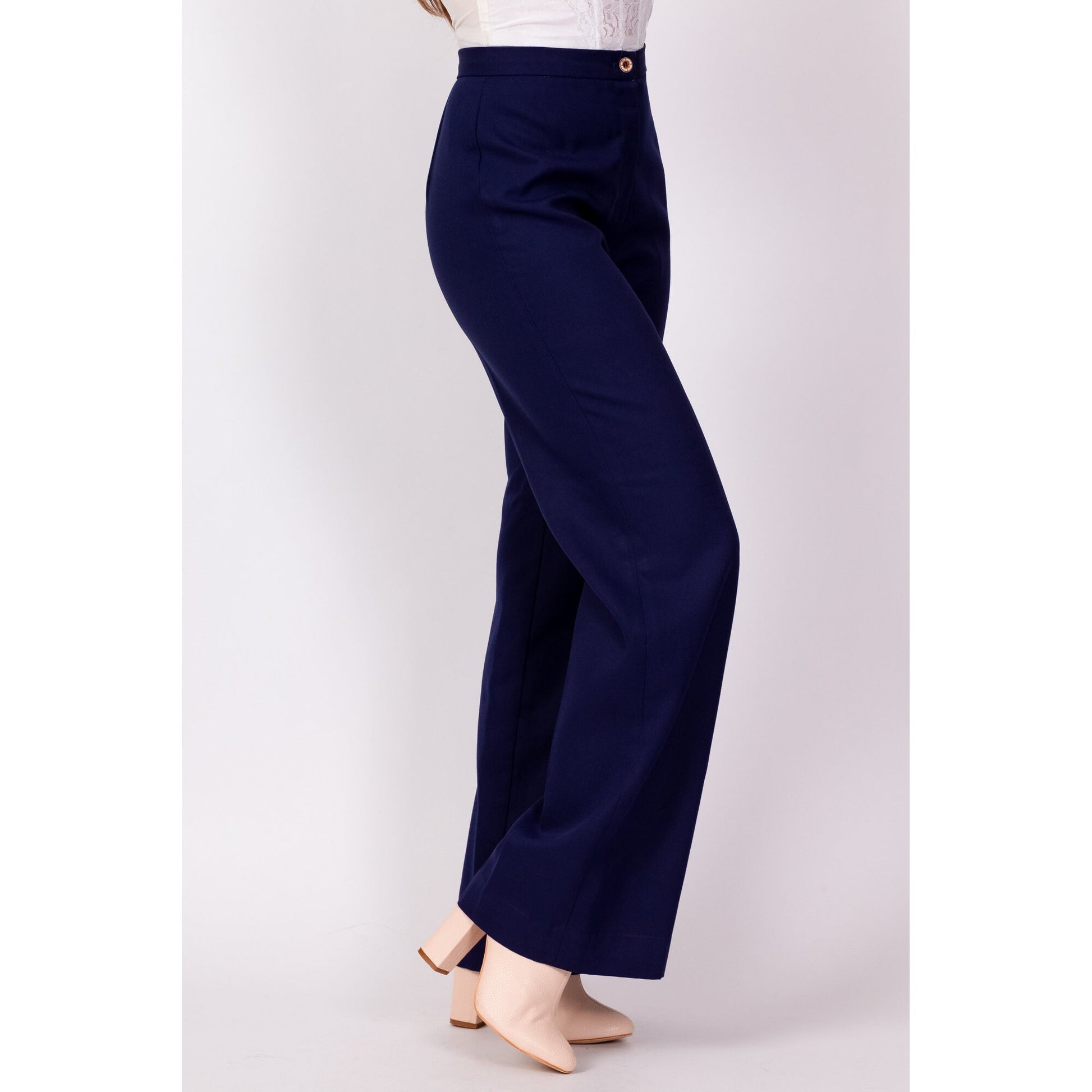 70s Navy Blue High Waisted Pants - Extra Small, 24" 