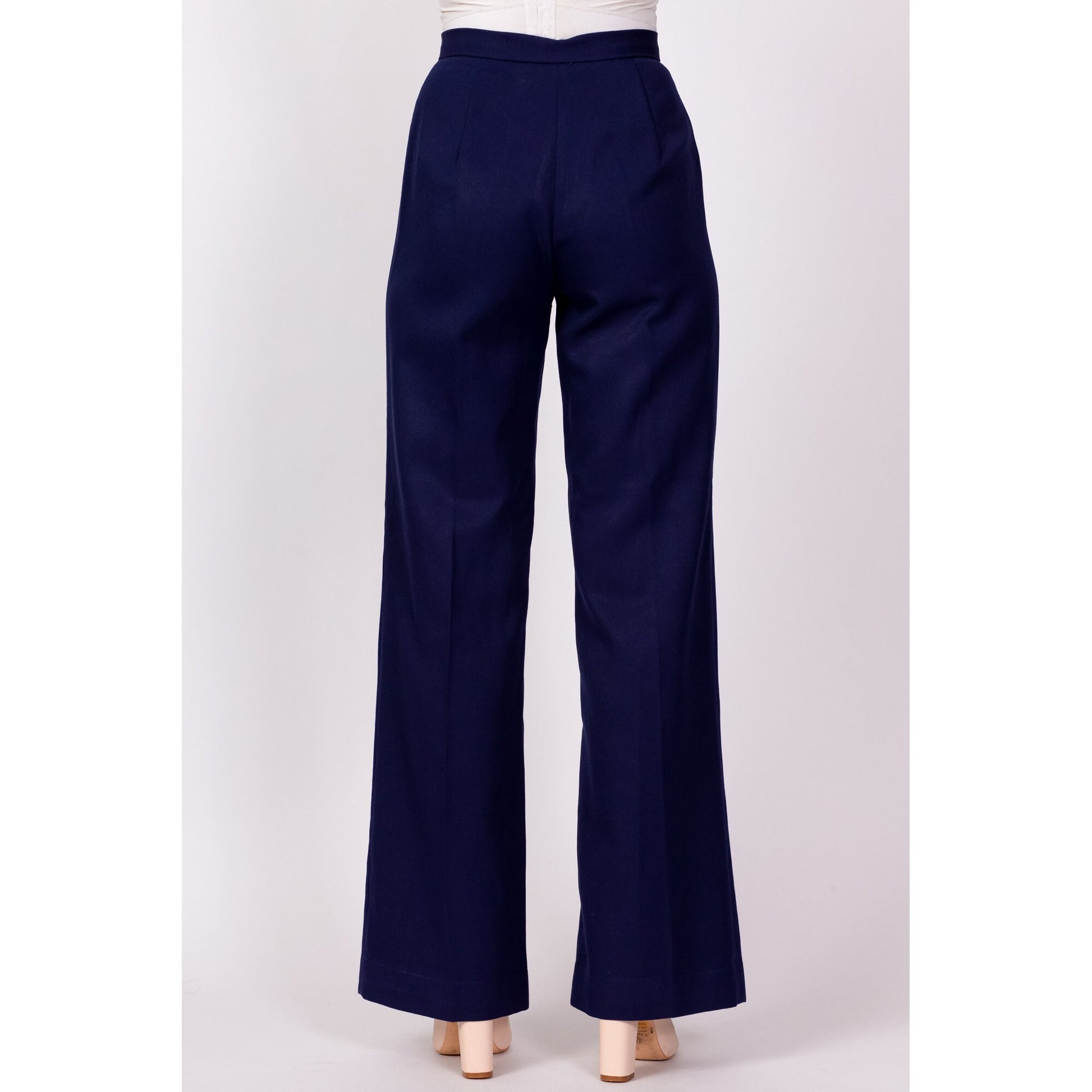 70s Navy Blue High Waisted Pants - Extra Small, 24" 