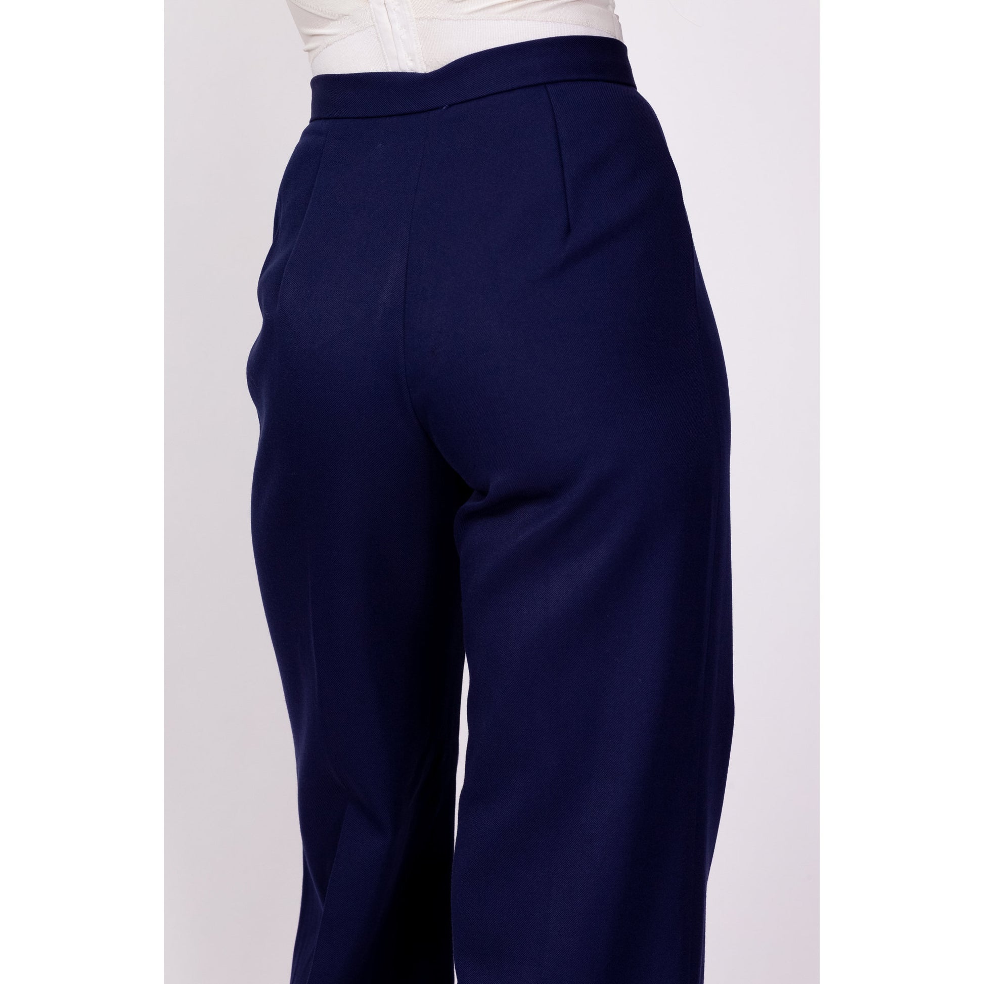 70s Navy Blue High Waisted Pants - Extra Small, 24" 