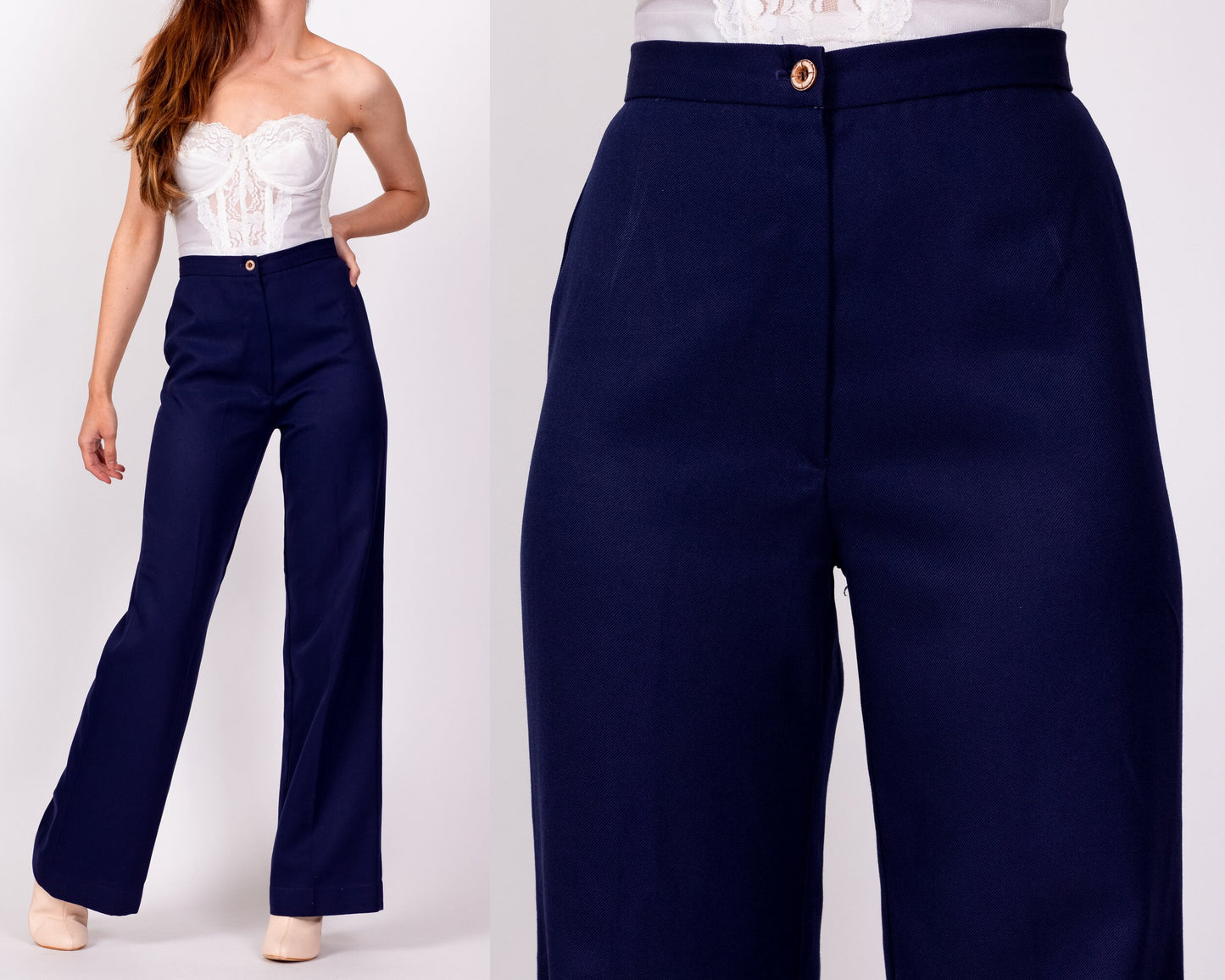 70s Navy Blue High Waisted Pants - Extra Small, 24" 