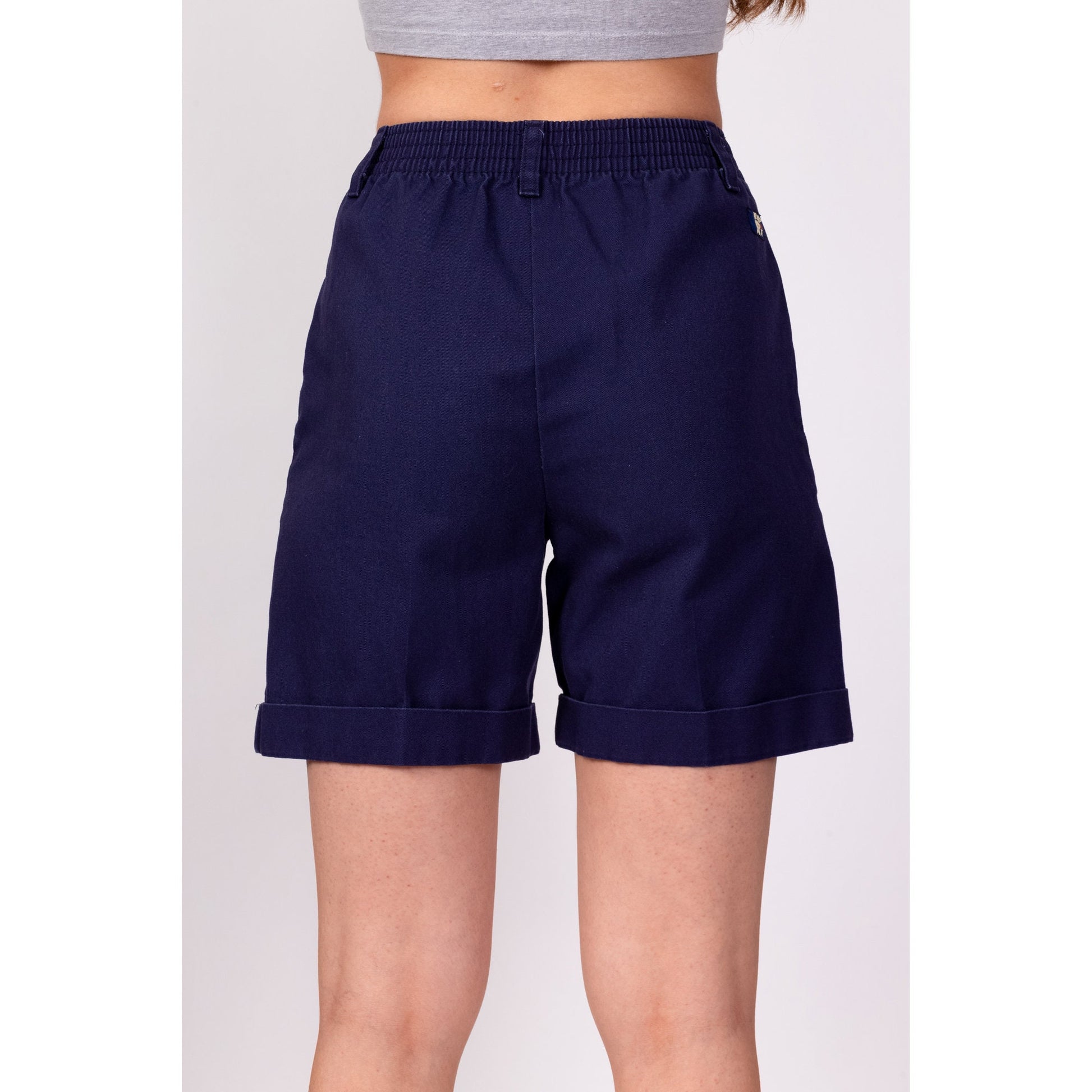 80s Navy Blue Pleated Shorts - Petite XS, 22"-24" 